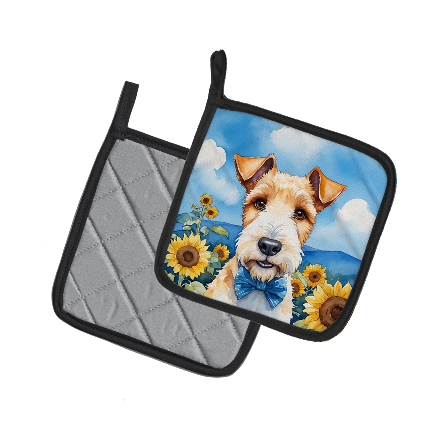 Buy this Fox Terrier in Sunflowers Pair of Pot Holders
