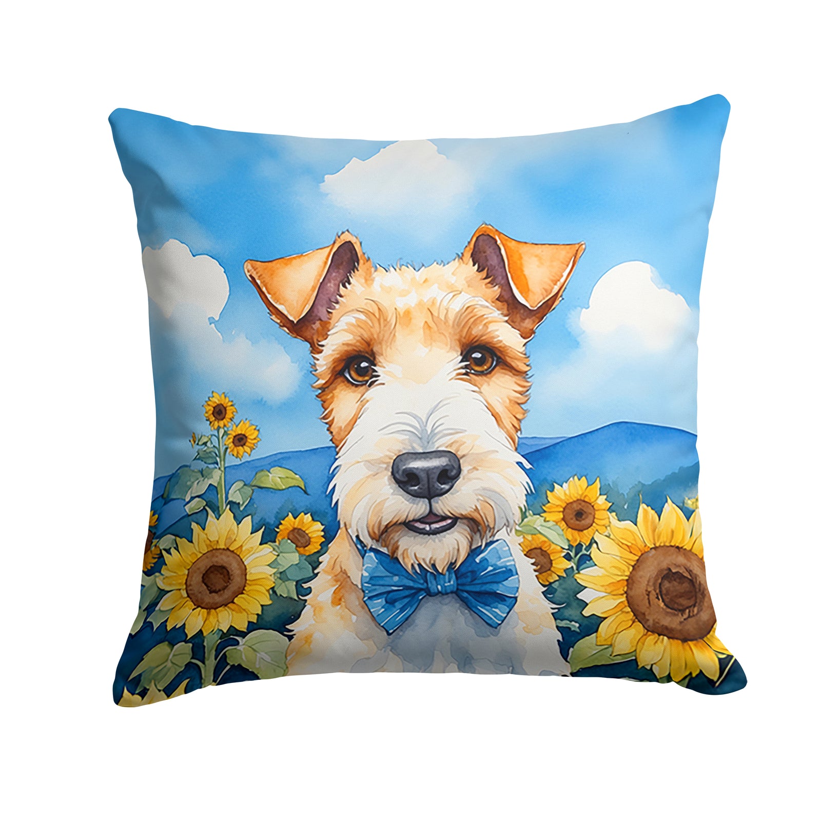 Buy this Fox Terrier in Sunflowers Throw Pillow