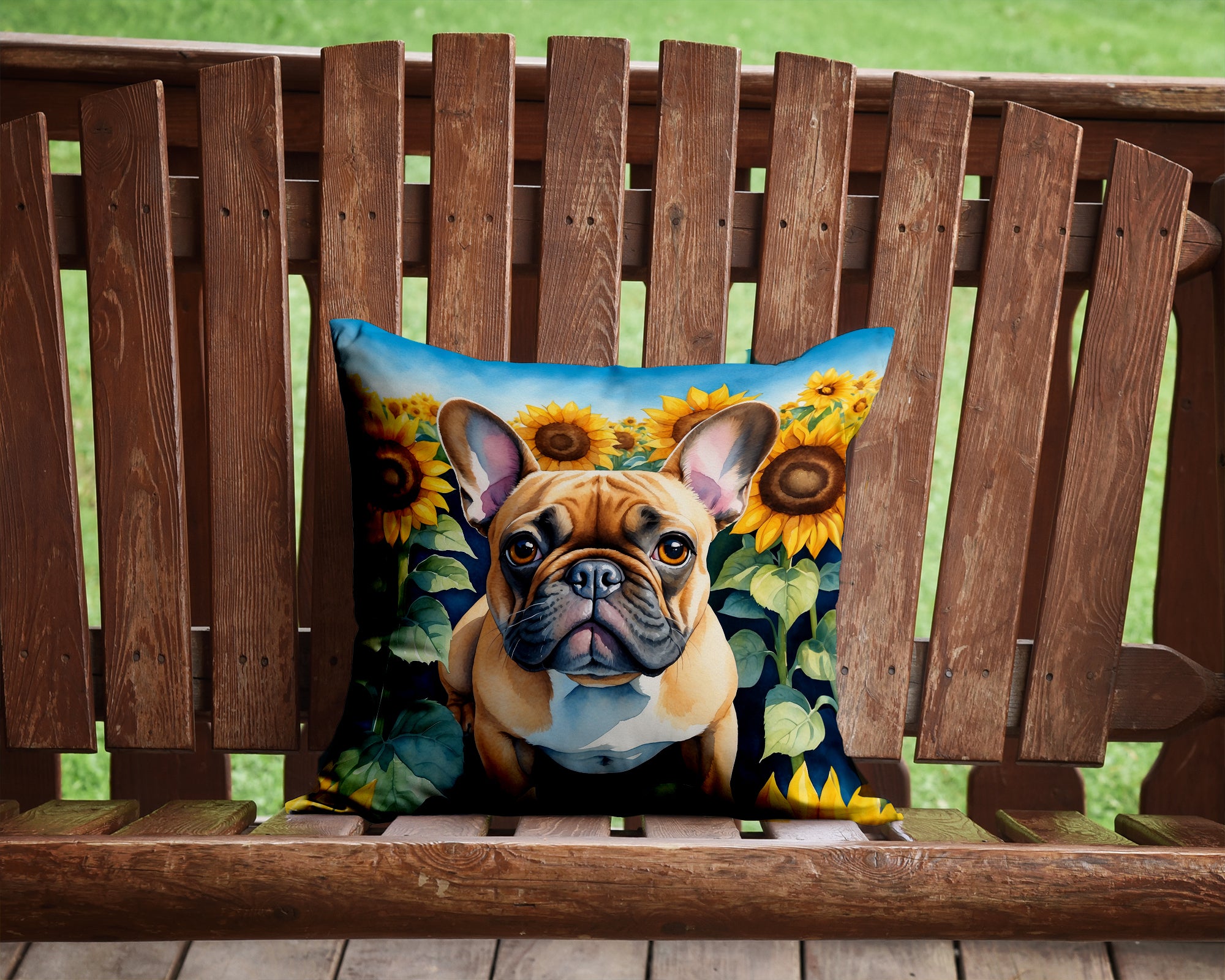 Buy this French Bulldog in Sunflowers Throw Pillow