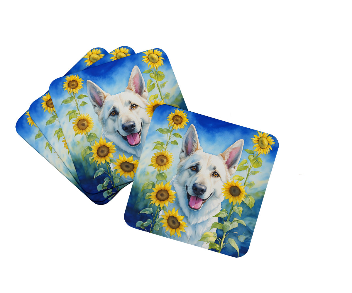 Buy this White German Shepherd in Sunflowers Foam Coasters