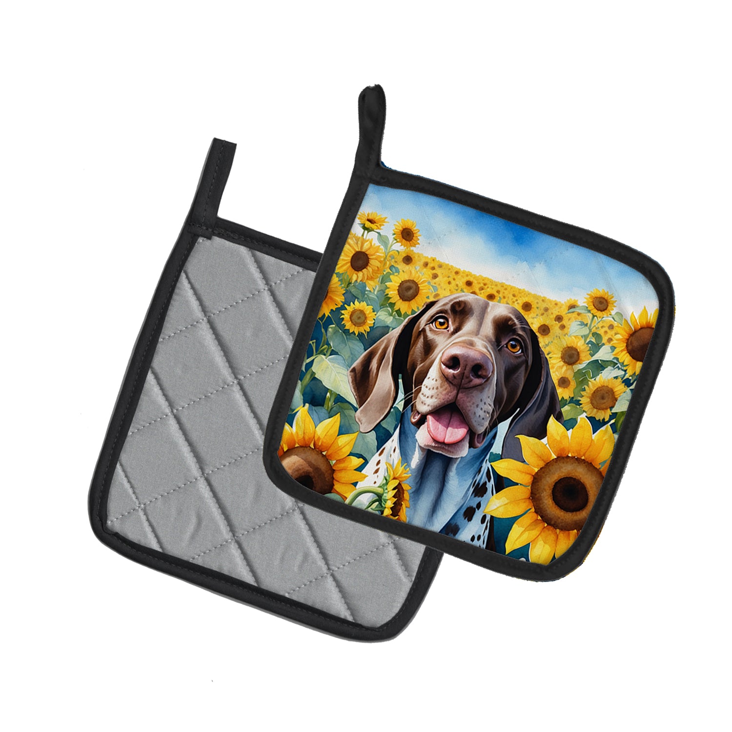 Buy this German Shorthaired Pointer in Sunflowers Pair of Pot Holders