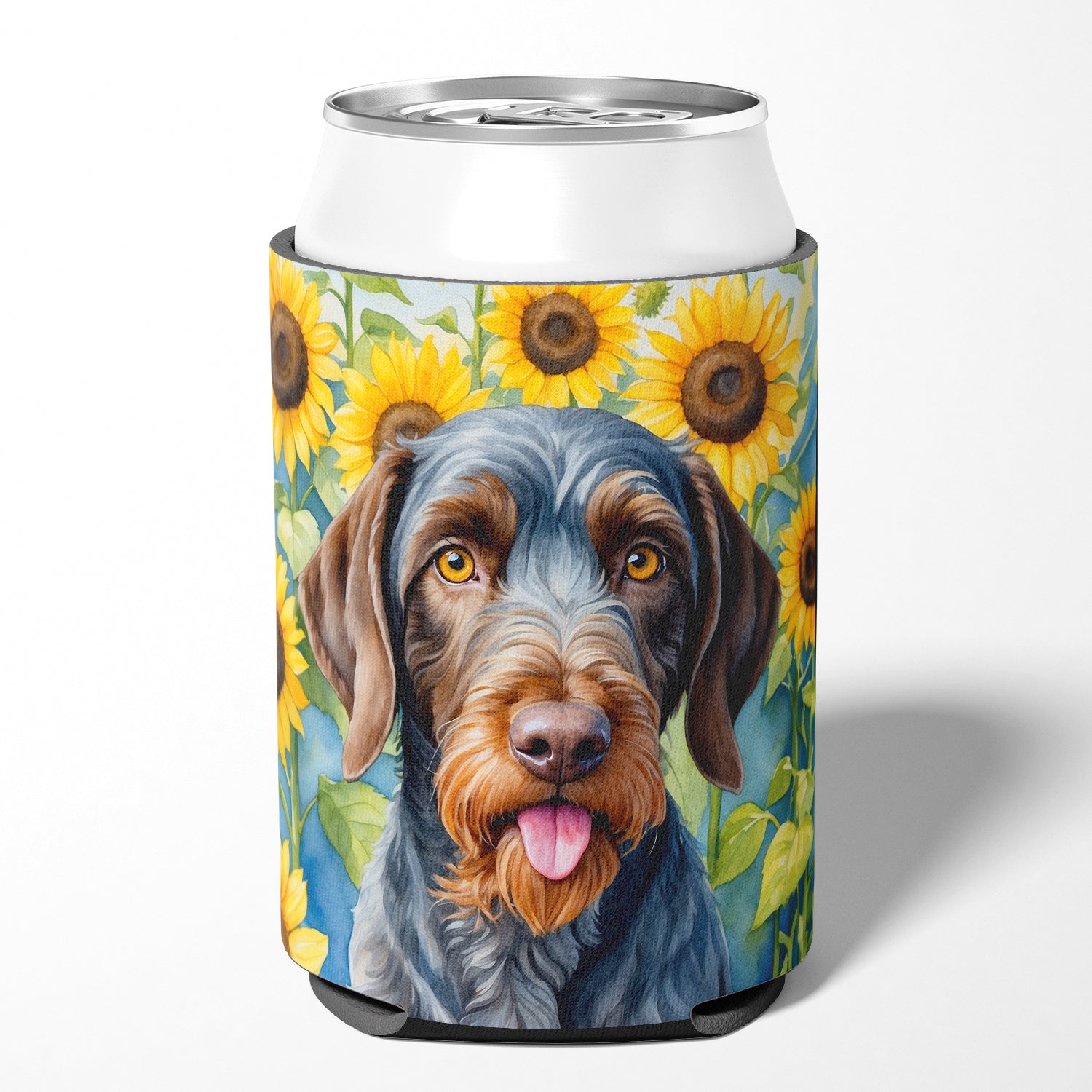 German Wirehaired Pointer in Sunflowers Can or Bottle Hugger