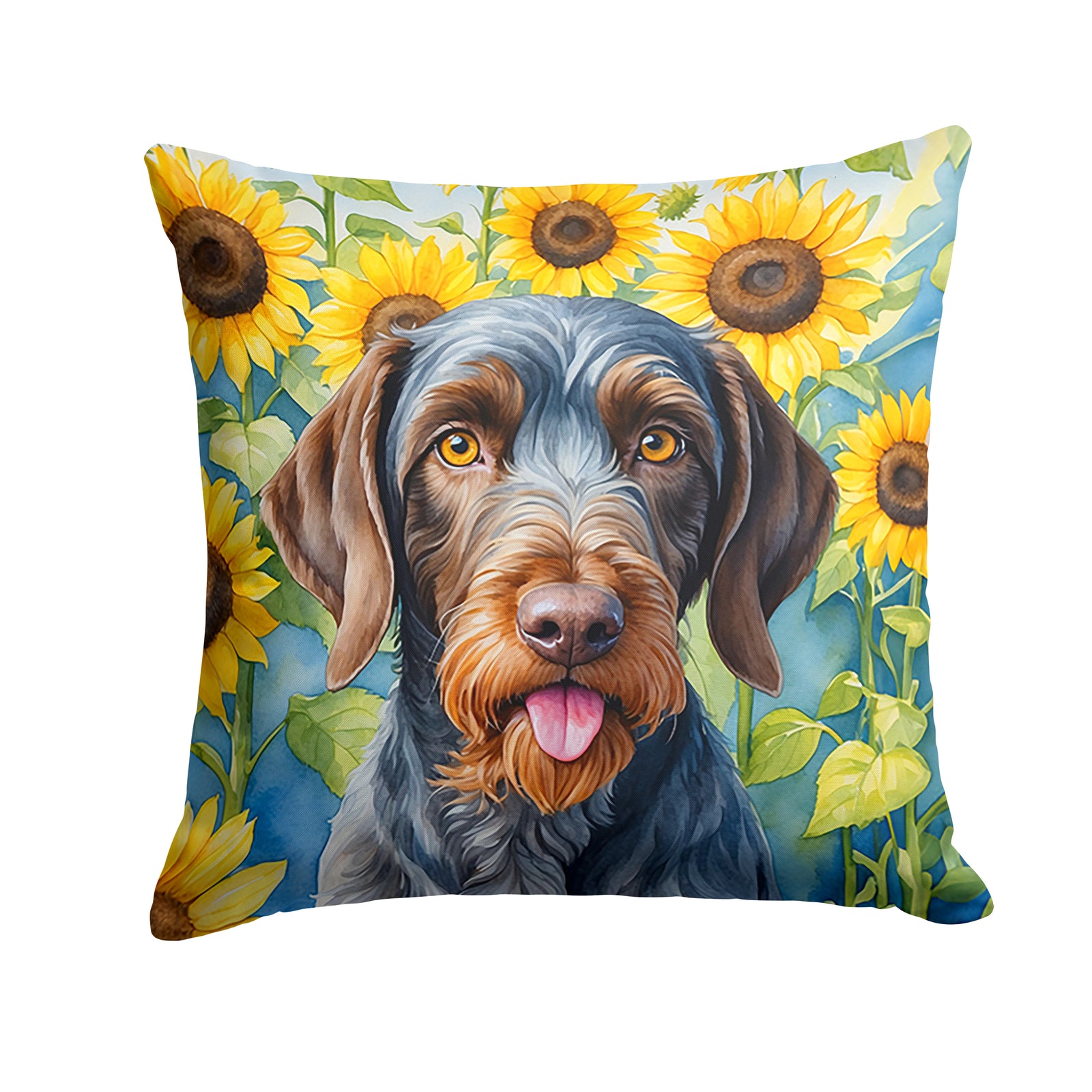 Buy this German Wirehaired Pointer in Sunflowers Throw Pillow