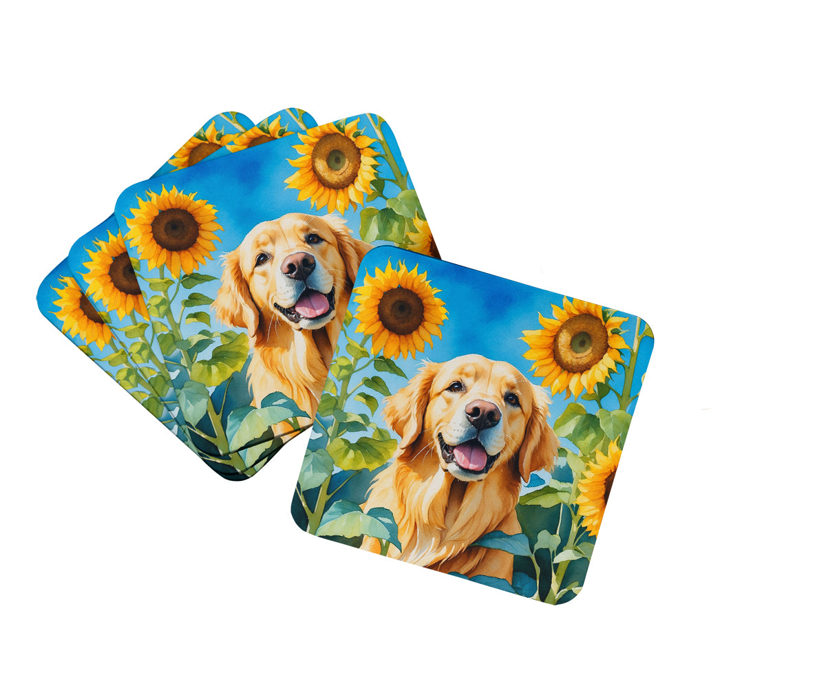 Buy this Golden Retriever in Sunflowers Foam Coasters