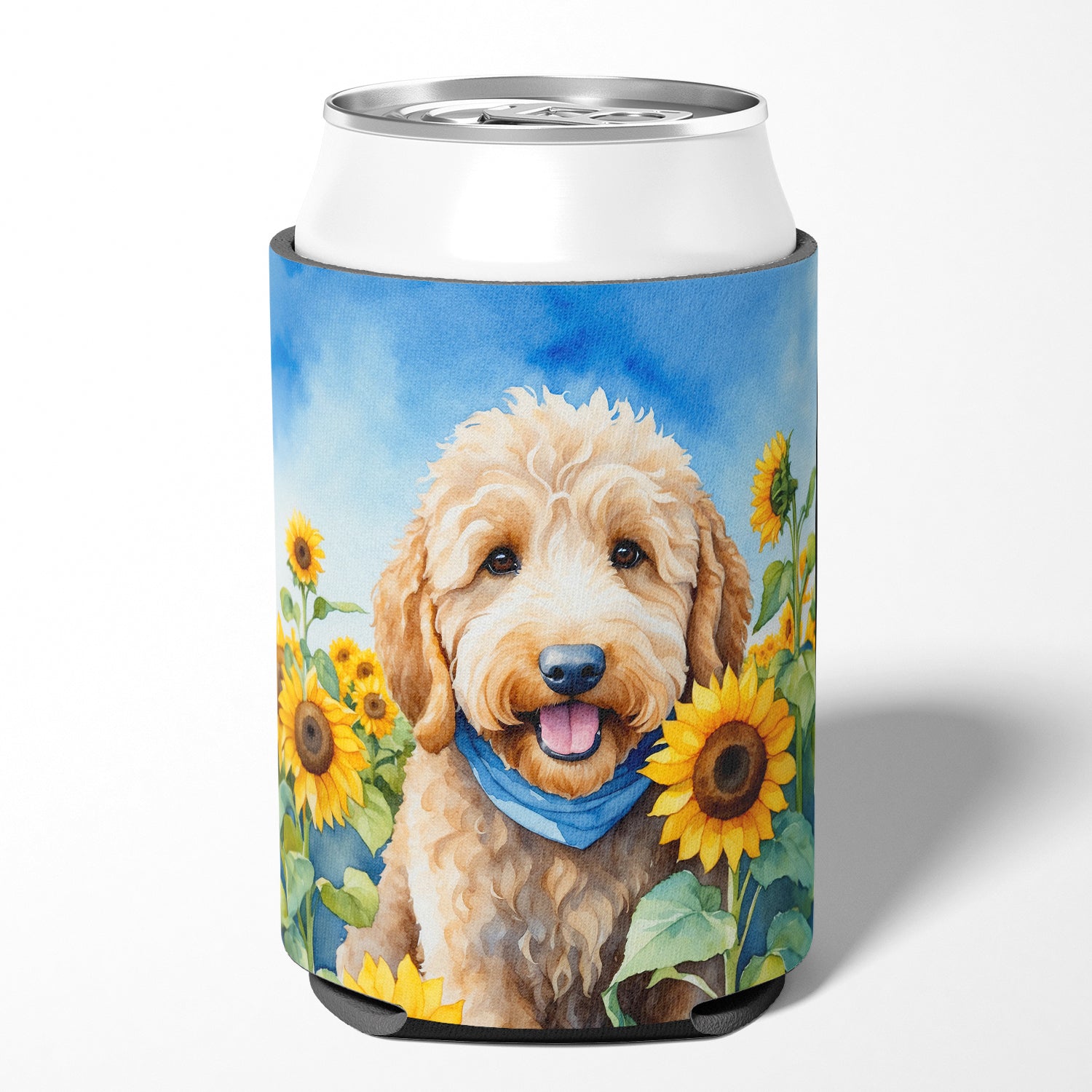 Buy this Goldendoodle in Sunflowers Can or Bottle Hugger
