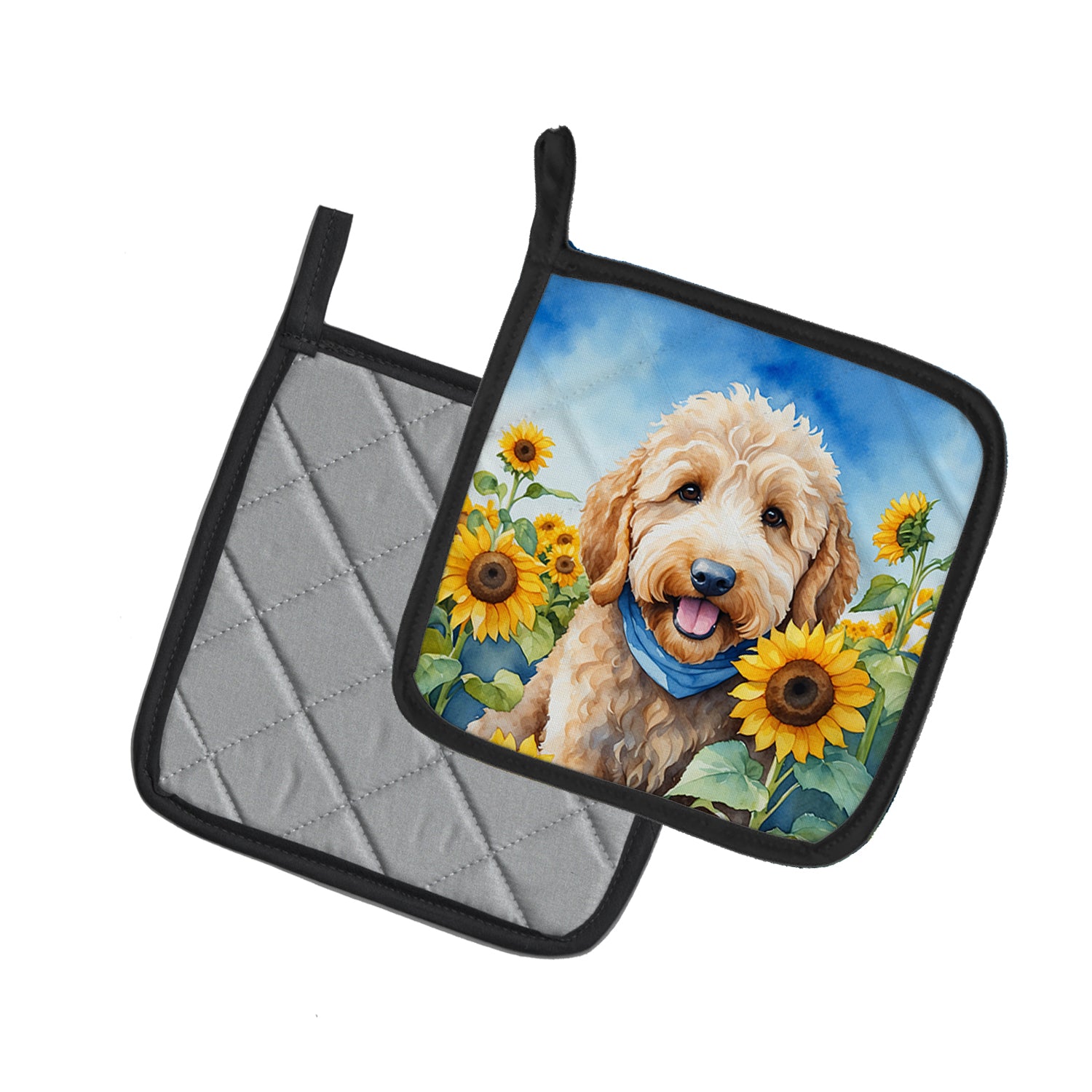 Buy this Goldendoodle in Sunflowers Pair of Pot Holders