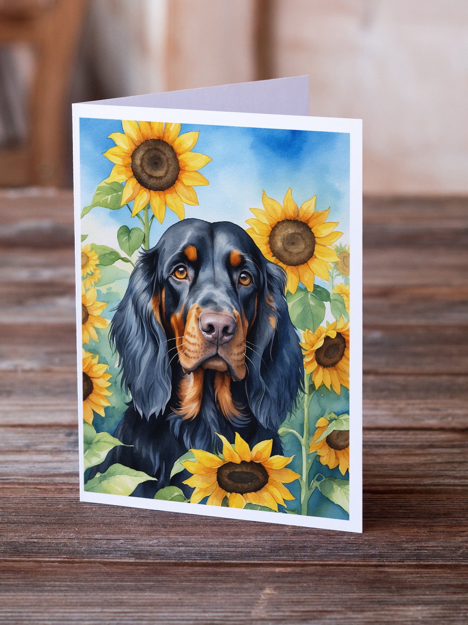 Gordon Setter in Sunflowers Greeting Cards Pack of 8