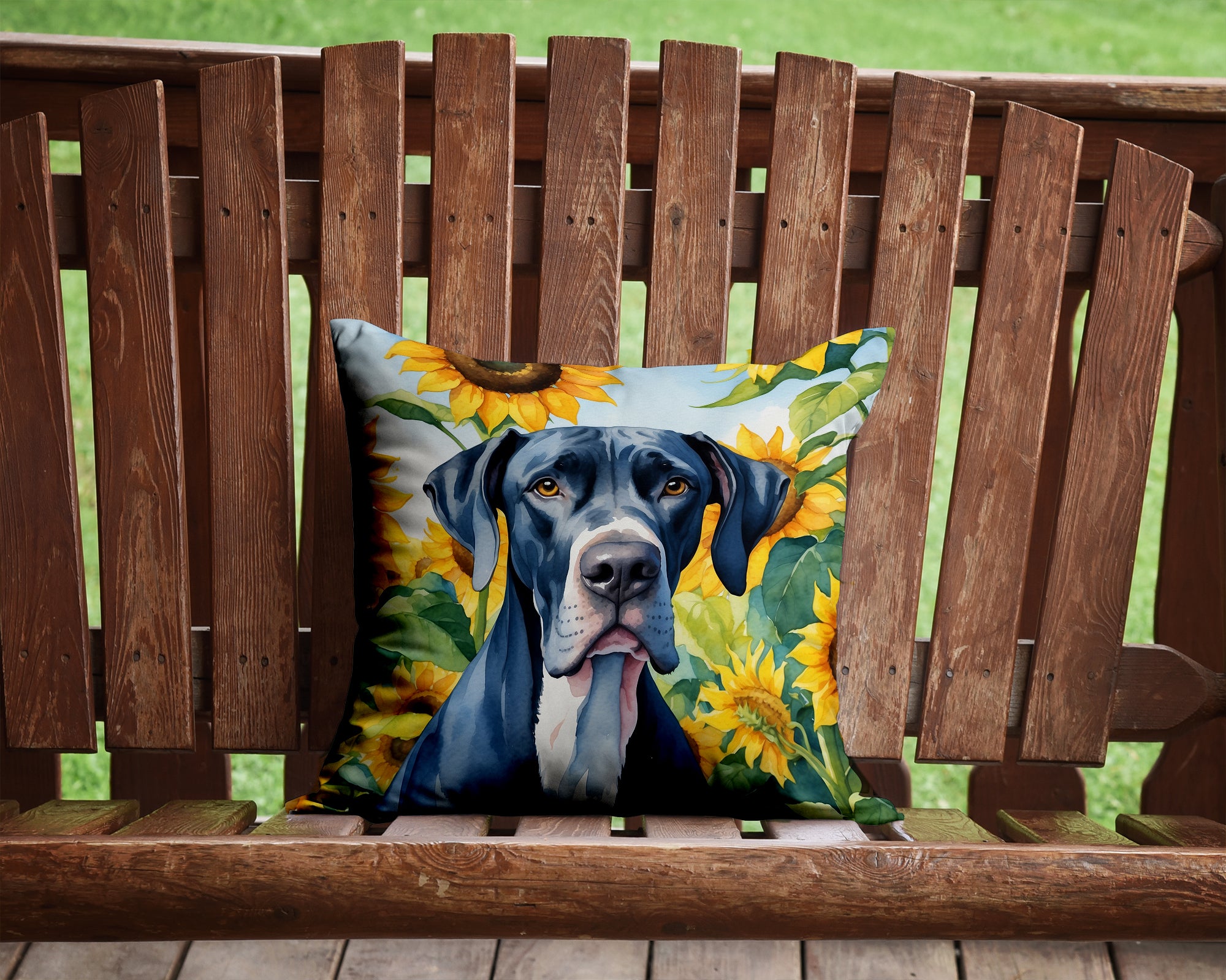Great Dane in Sunflowers Throw Pillow