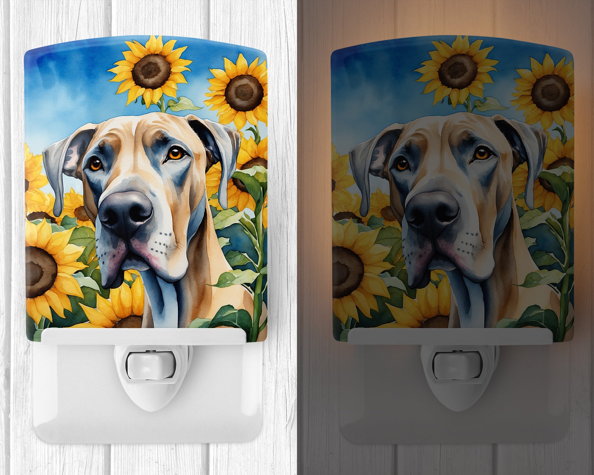 Great Dane in Sunflowers Ceramic Night Light