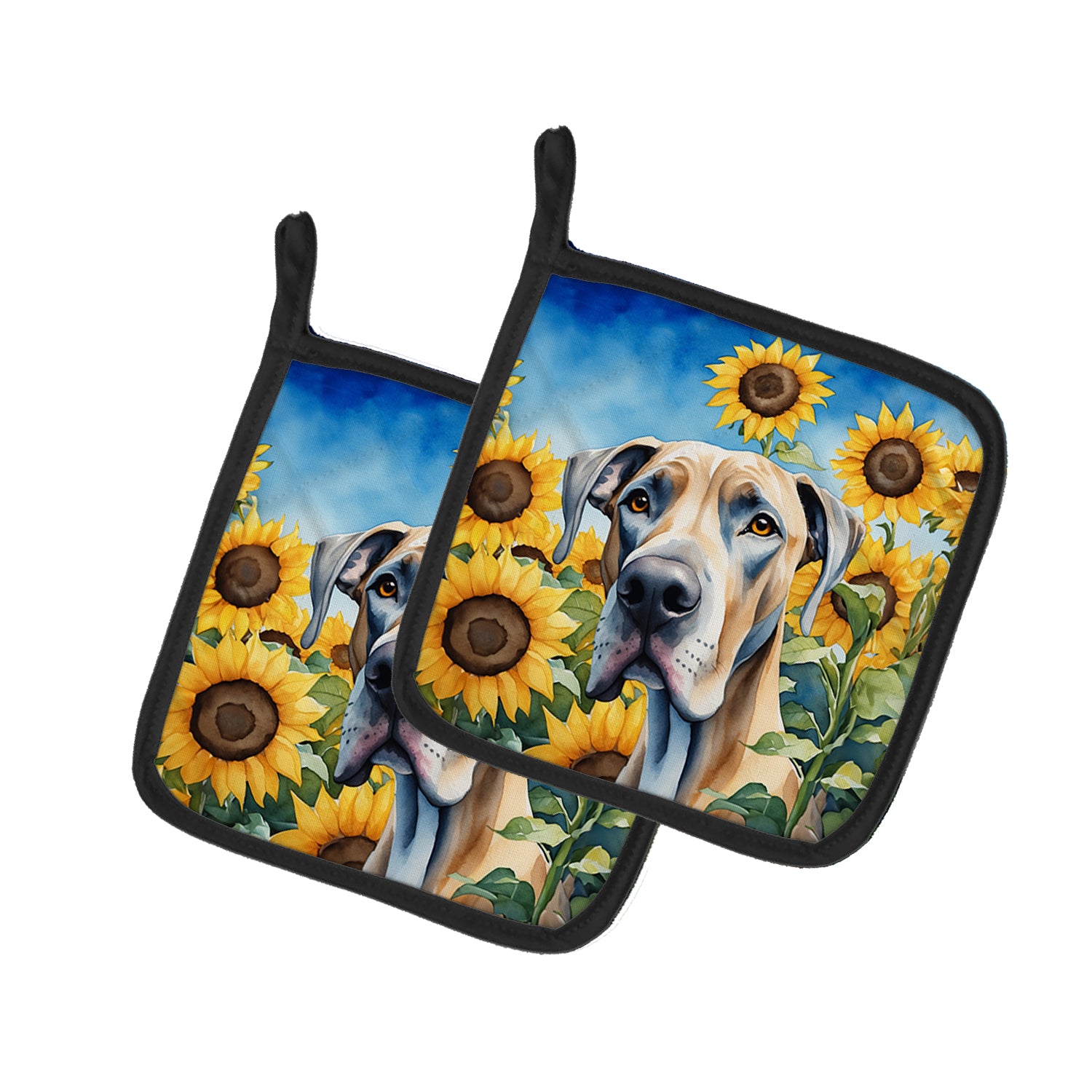 Buy this Great Dane in Sunflowers Pair of Pot Holders