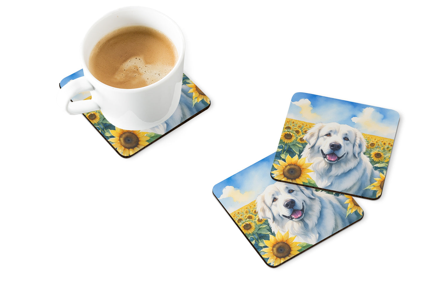 Buy this Great Pyrenees in Sunflowers Foam Coasters