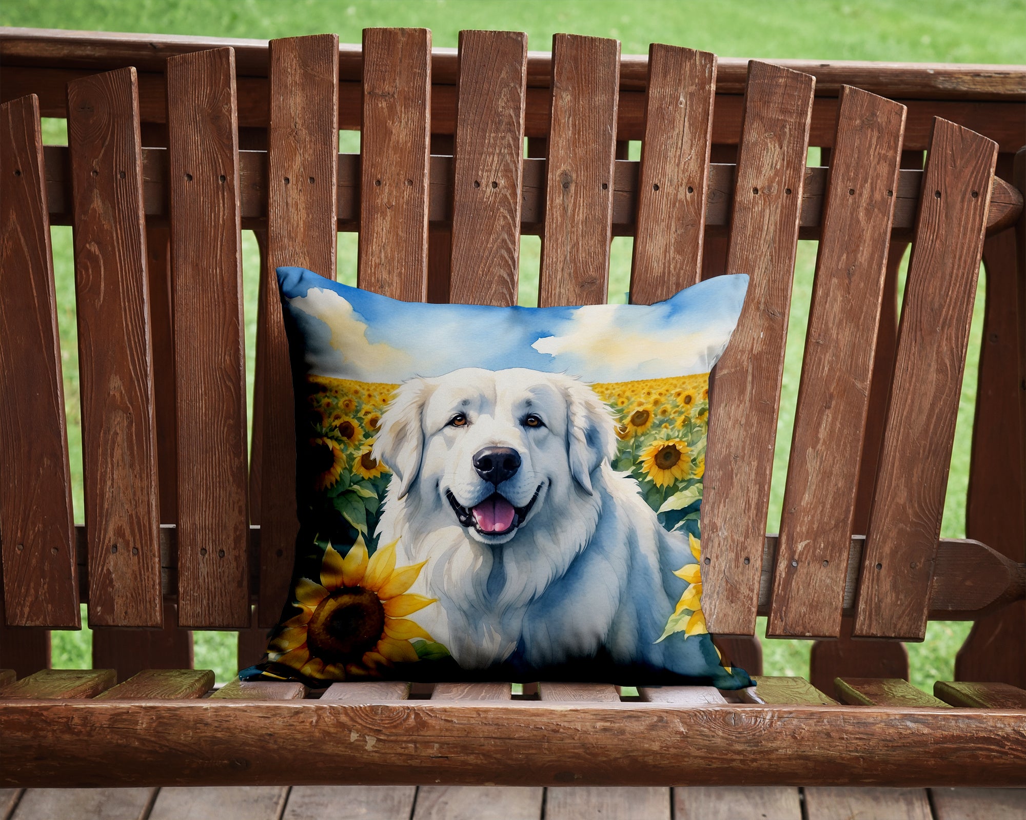 Buy this Great Pyrenees in Sunflowers Throw Pillow