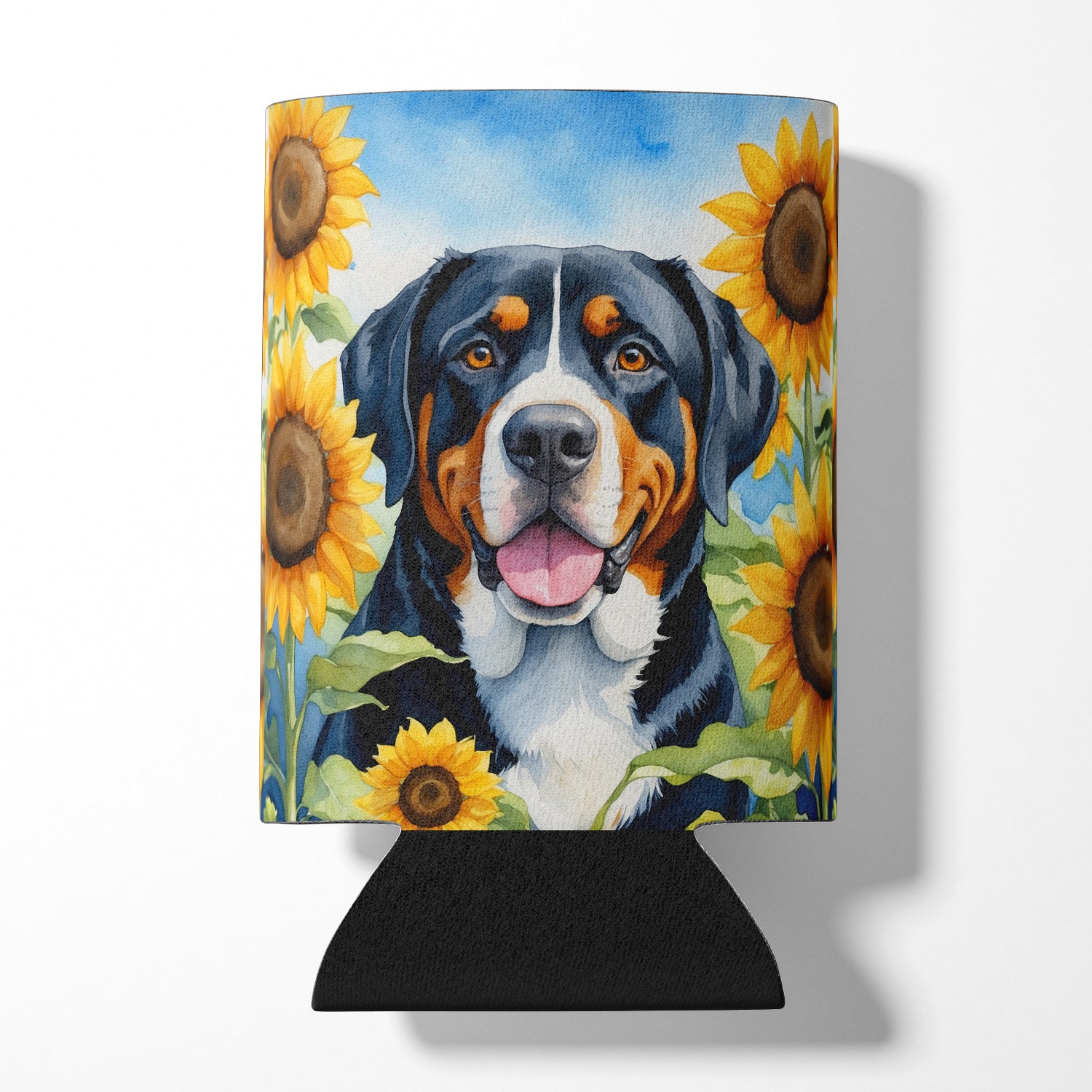 Buy this Greater Swiss Mountain Dog in Sunflowers Can or Bottle Hugger