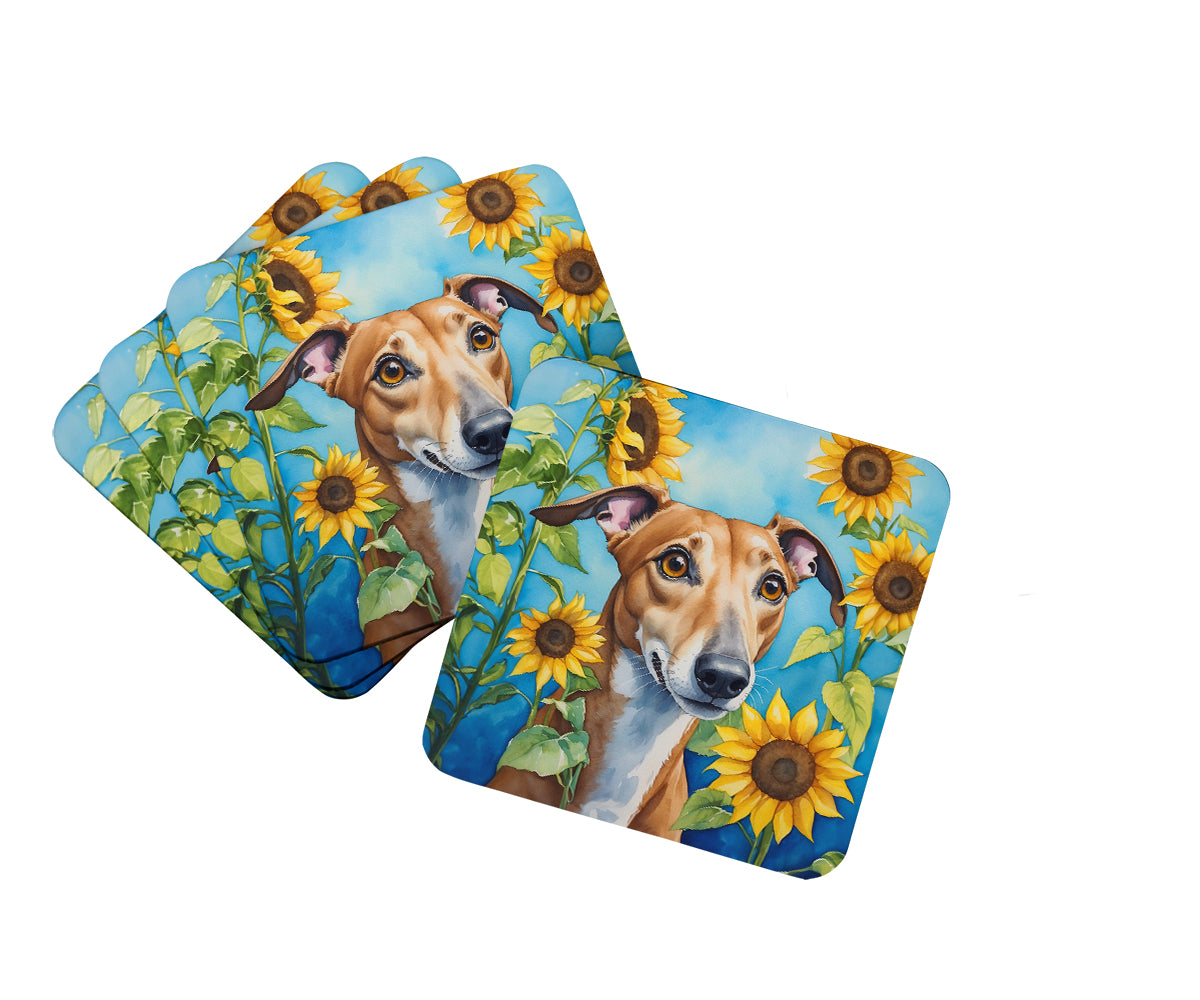 Buy this Greyhound in Sunflowers Foam Coasters