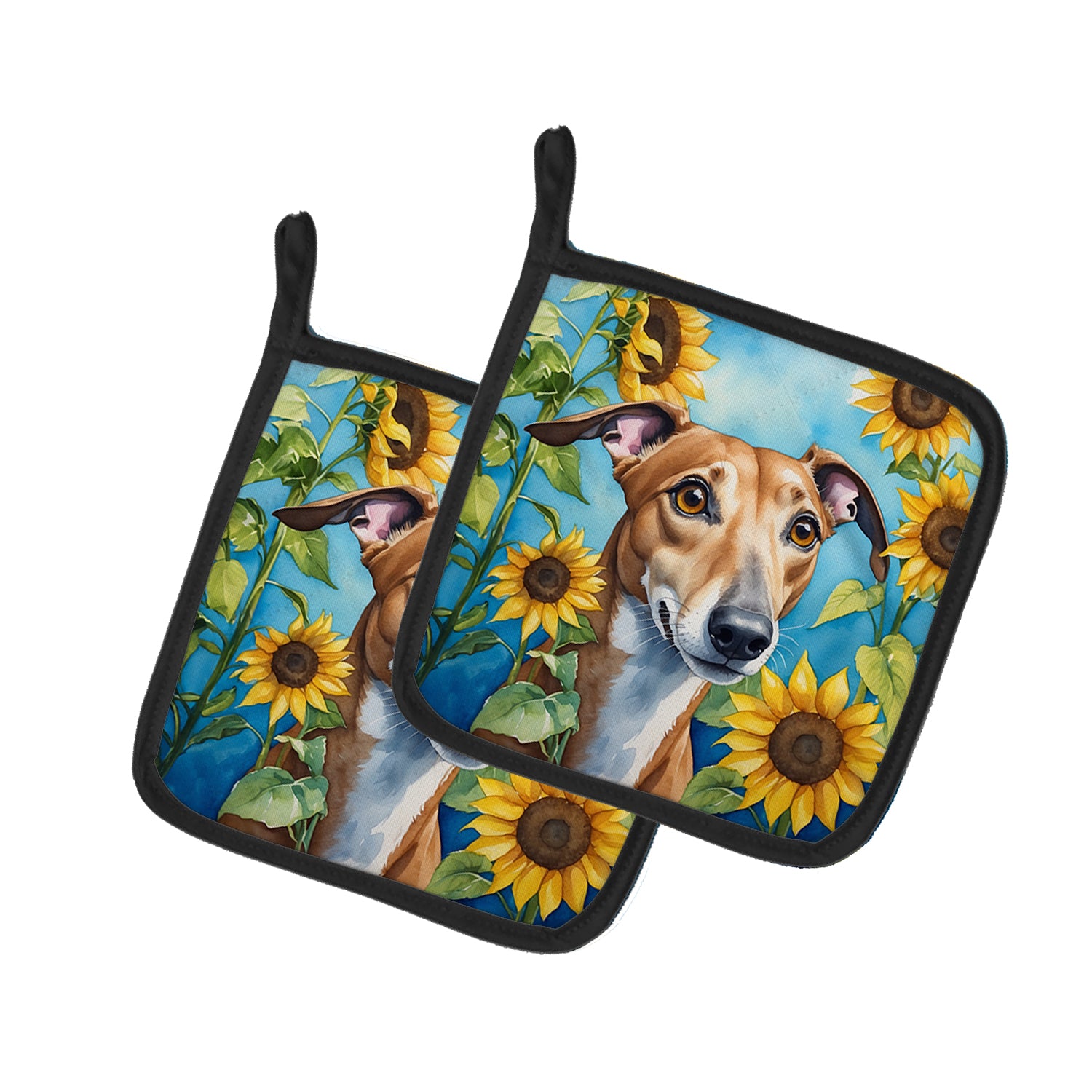 Buy this Greyhound in Sunflowers Pair of Pot Holders