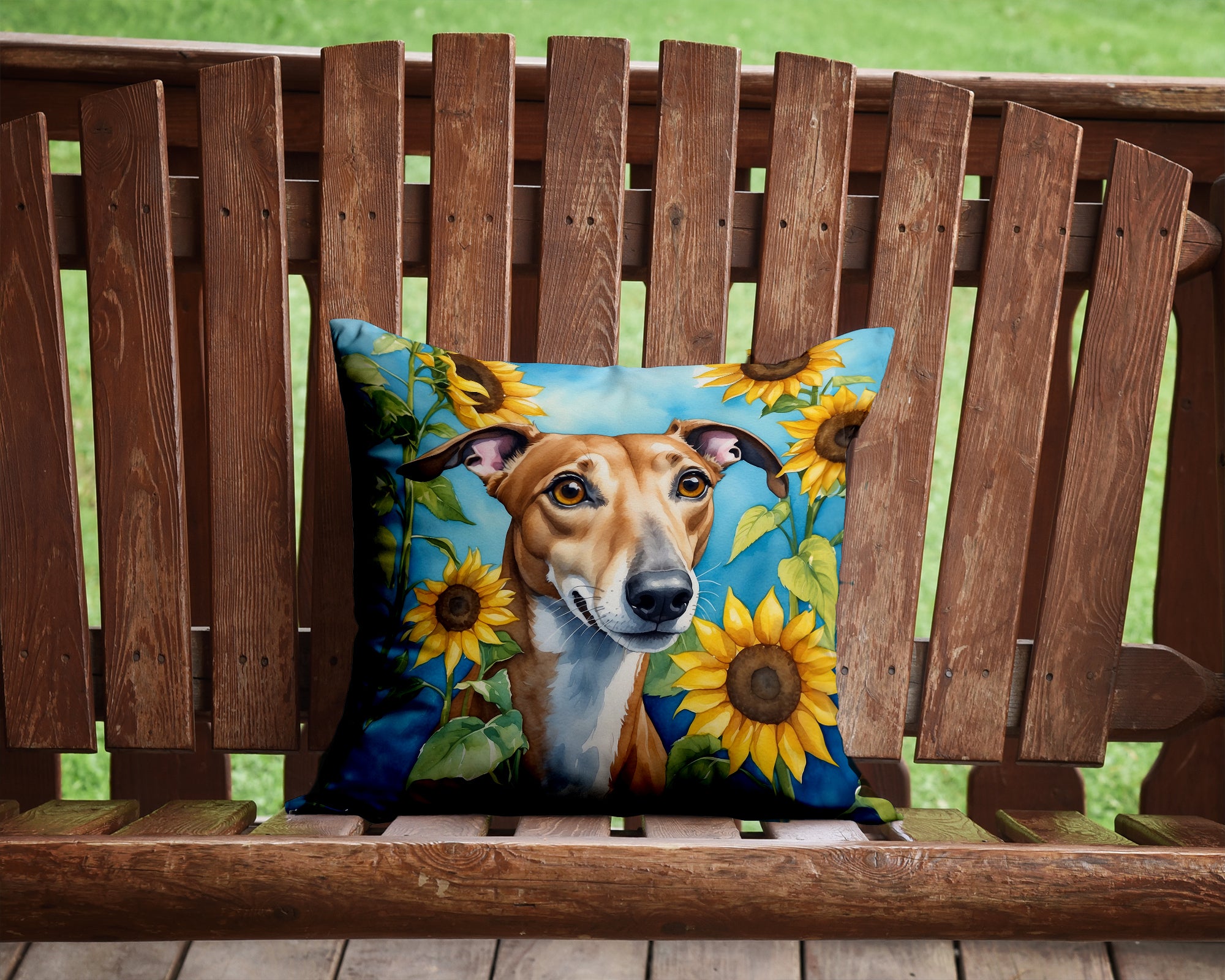 Greyhound in Sunflowers Throw Pillow