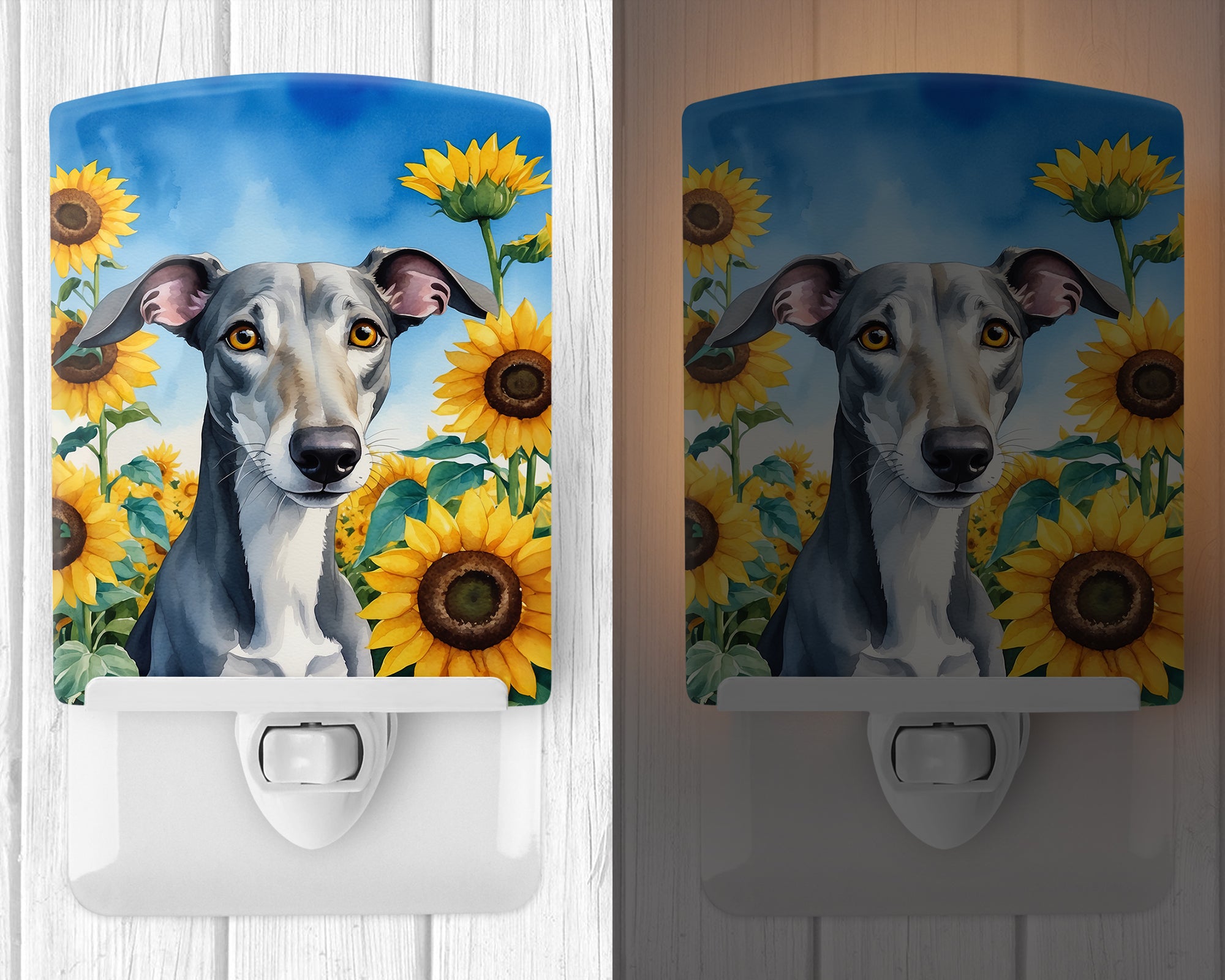 Greyhound in Sunflowers Ceramic Night Light