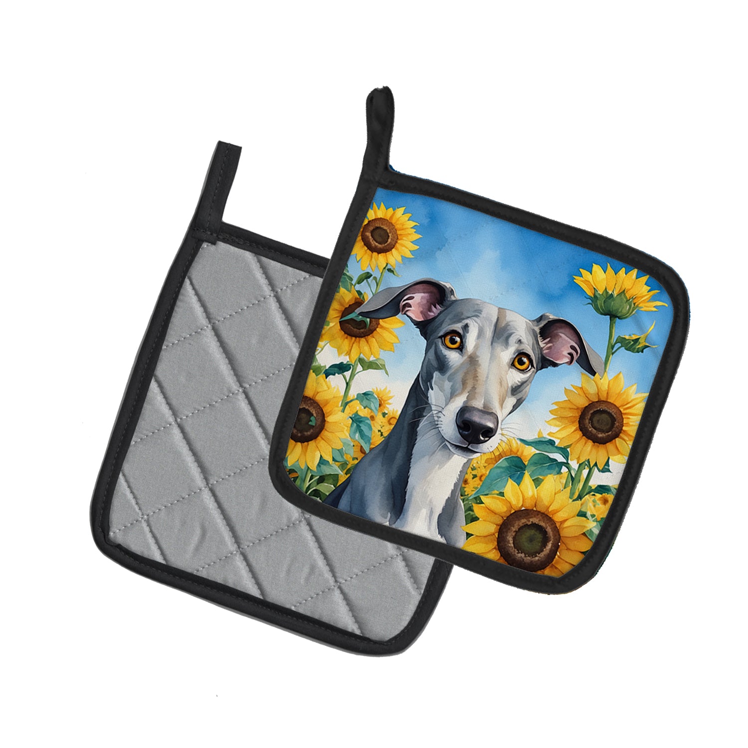 Buy this Greyhound in Sunflowers Pair of Pot Holders