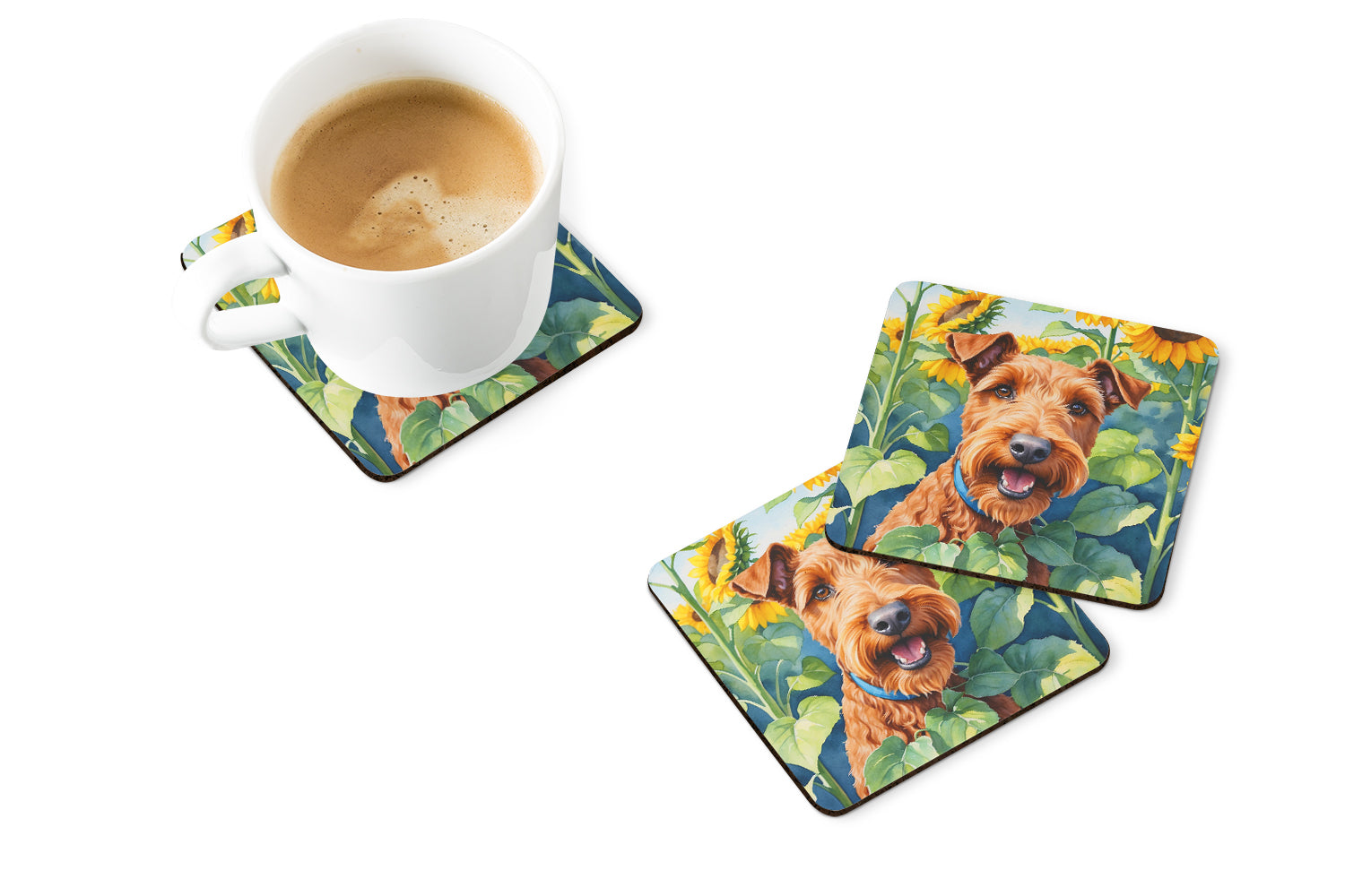 Irish Terrier in Sunflowers Foam Coasters