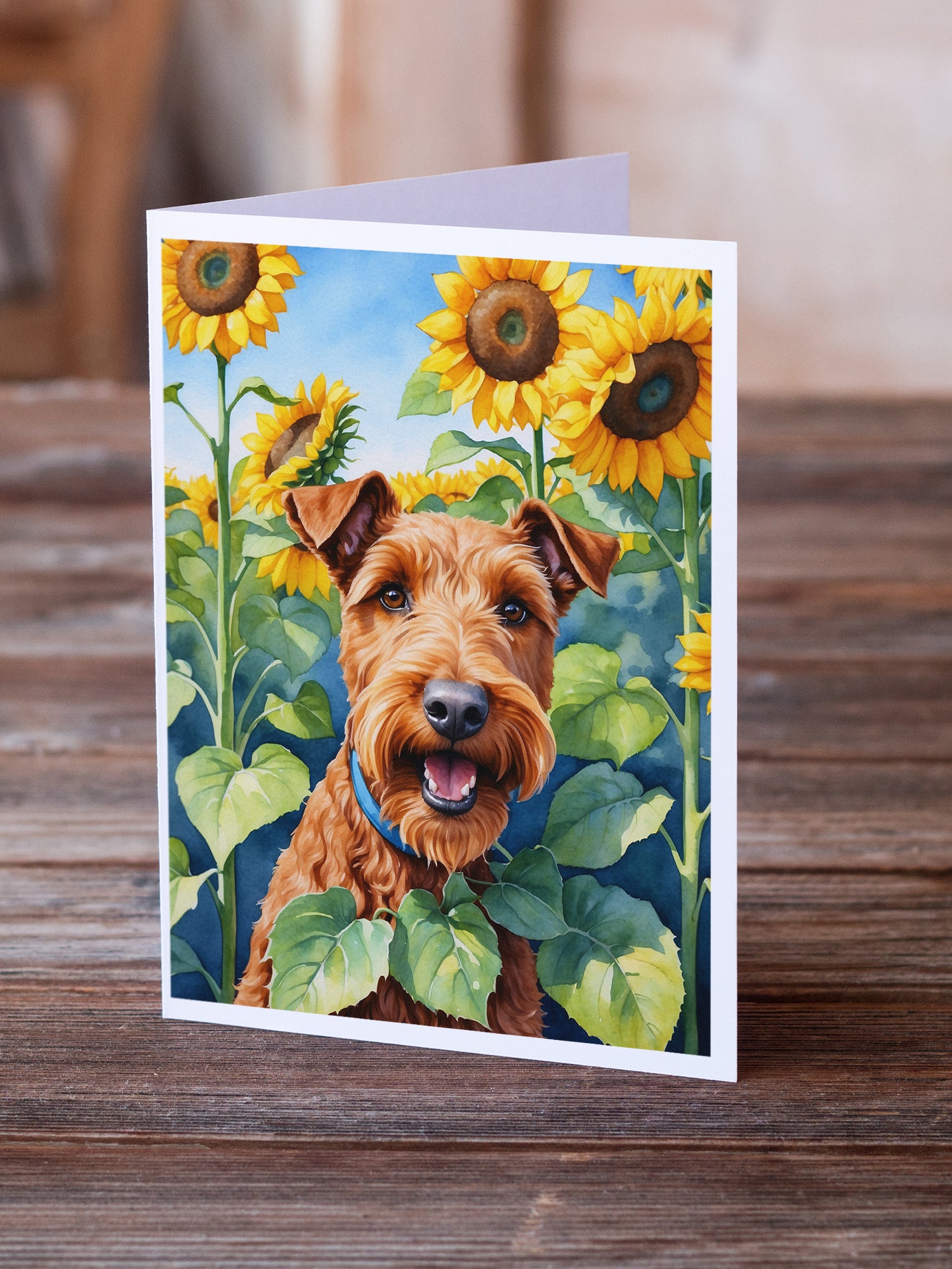Irish Terrier in Sunflowers Greeting Cards Pack of 8