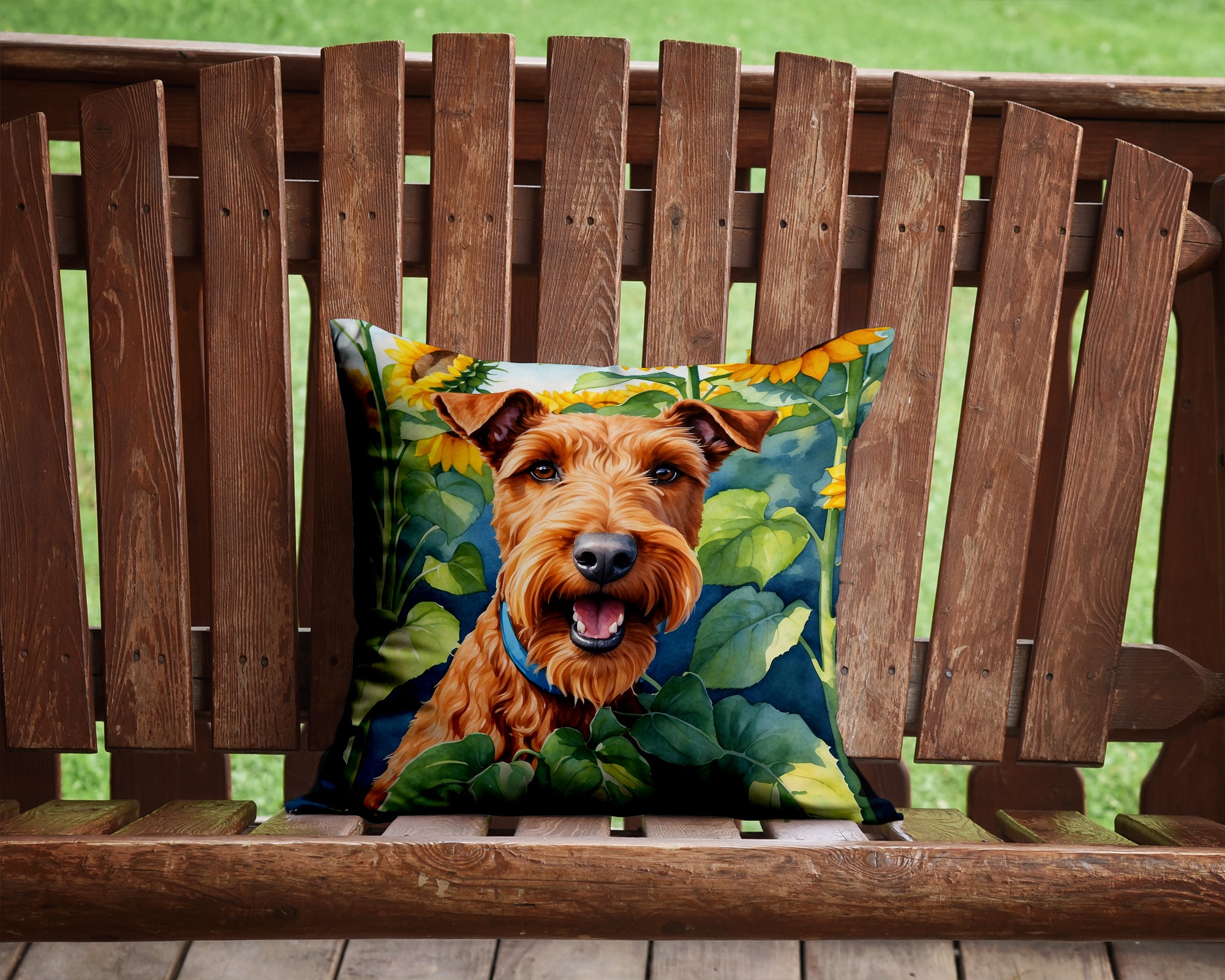 Buy this Irish Terrier in Sunflowers Throw Pillow