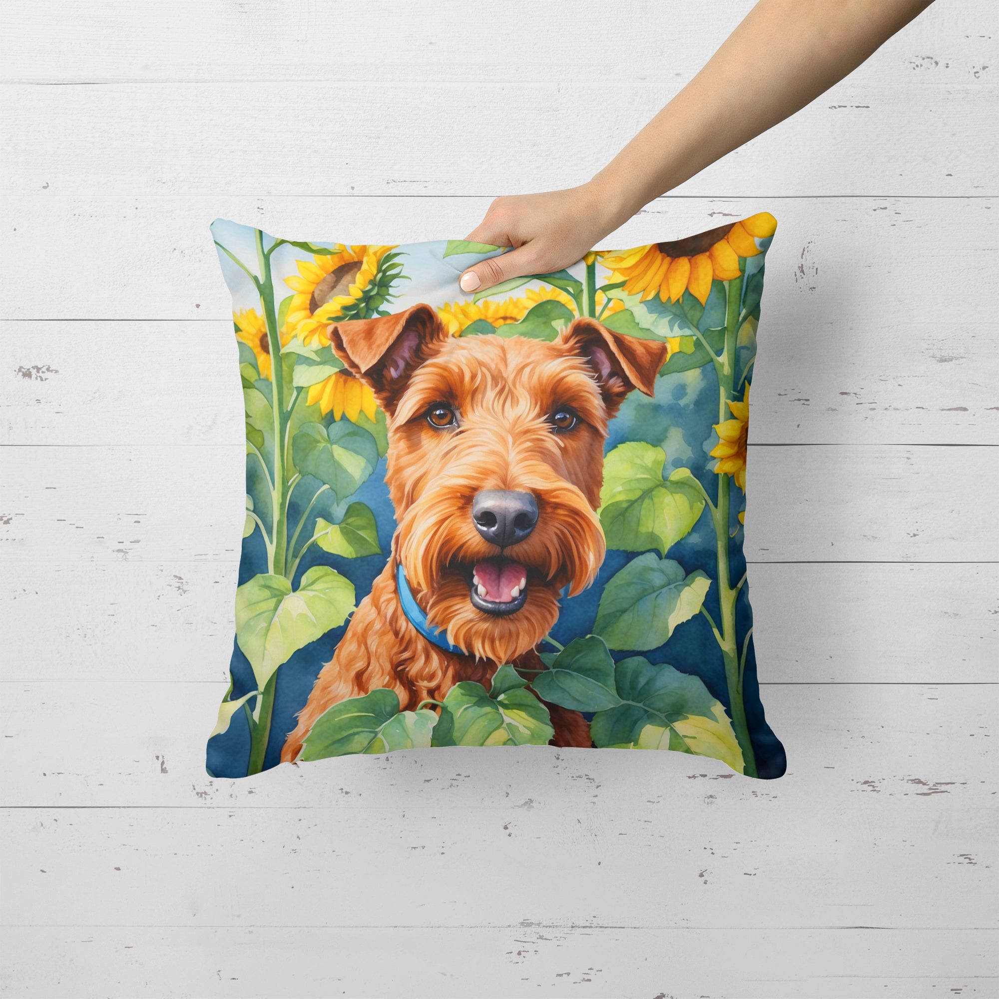 Irish Terrier in Sunflowers Throw Pillow