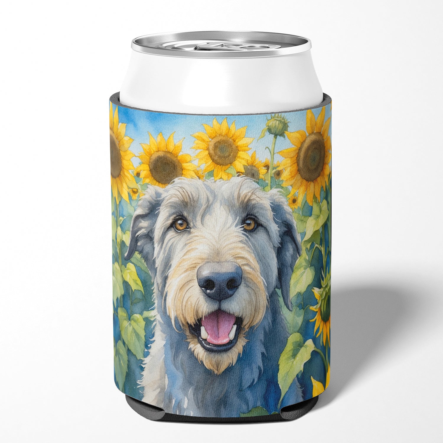 Buy this Irish Wolfhound in Sunflowers Can or Bottle Hugger