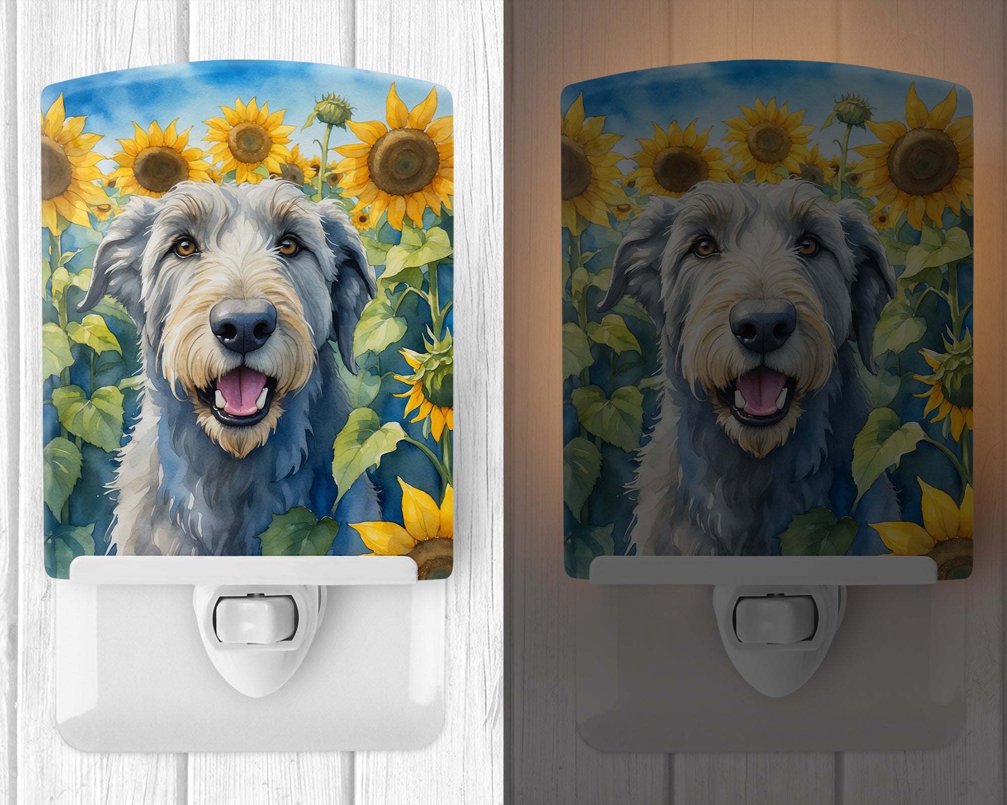 Irish Wolfhound in Sunflowers Ceramic Night Light