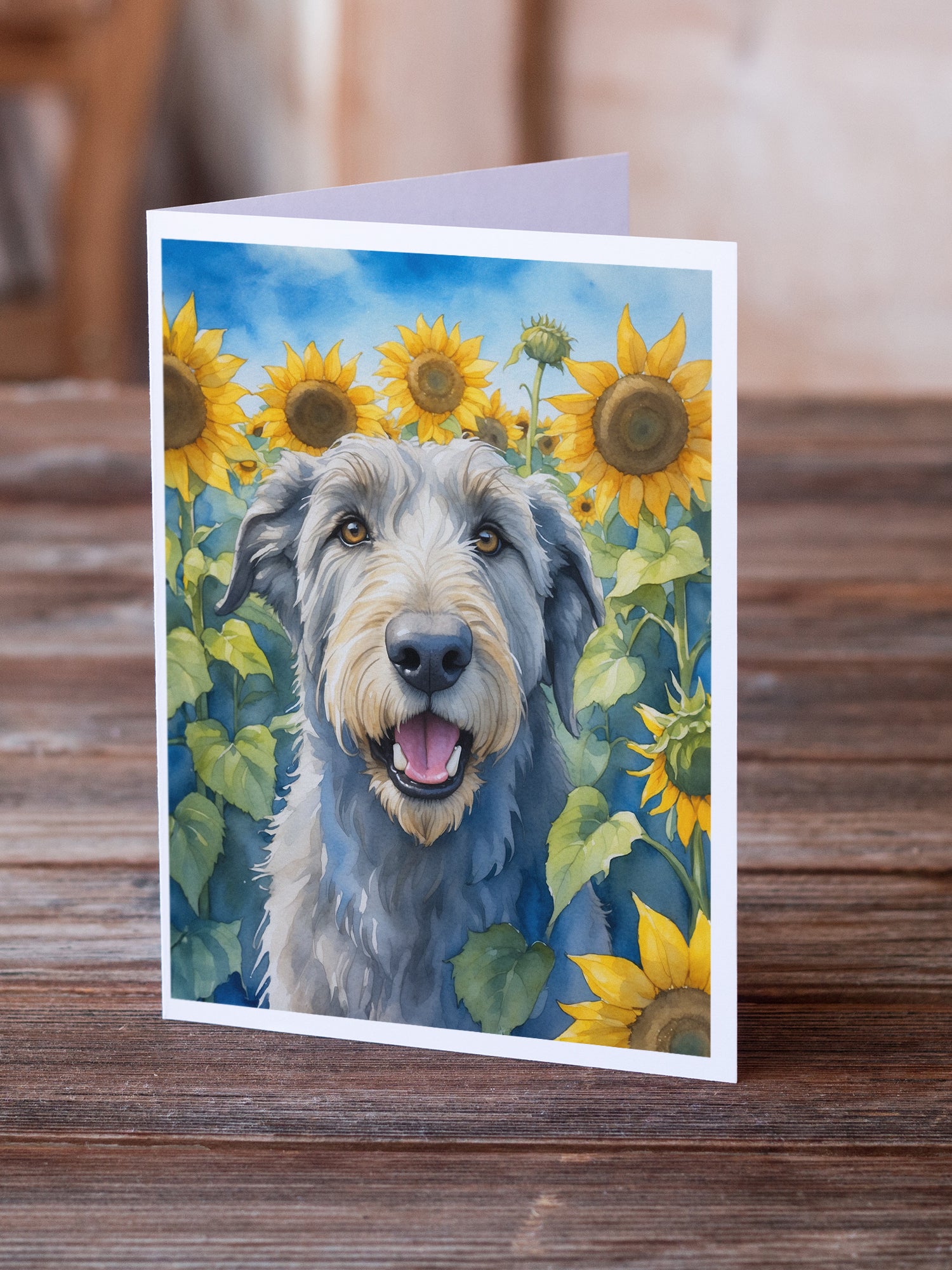 Buy this Irish Wolfhound in Sunflowers Greeting Cards Pack of 8
