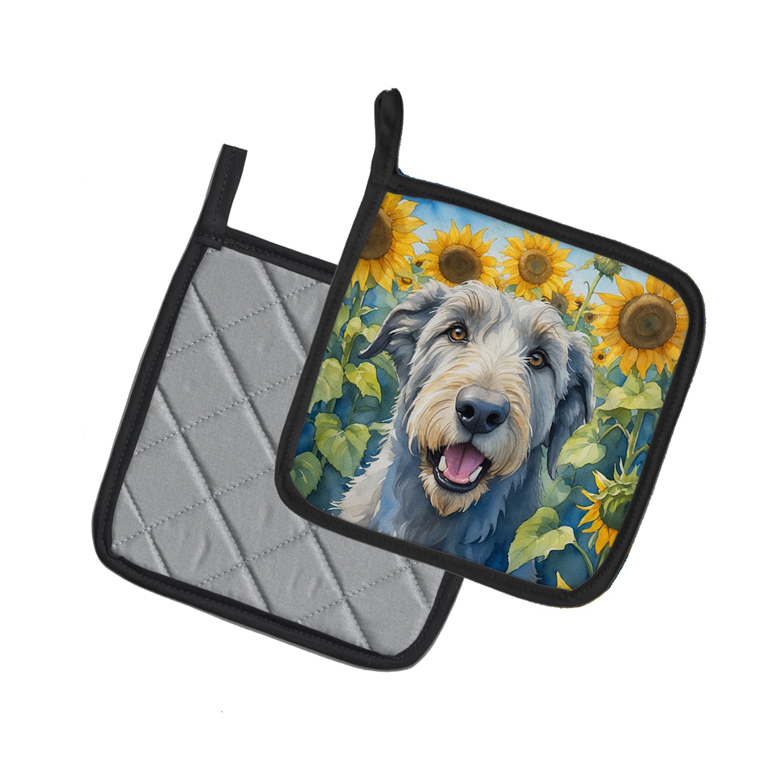 Buy this Irish Wolfhound in Sunflowers Pair of Pot Holders