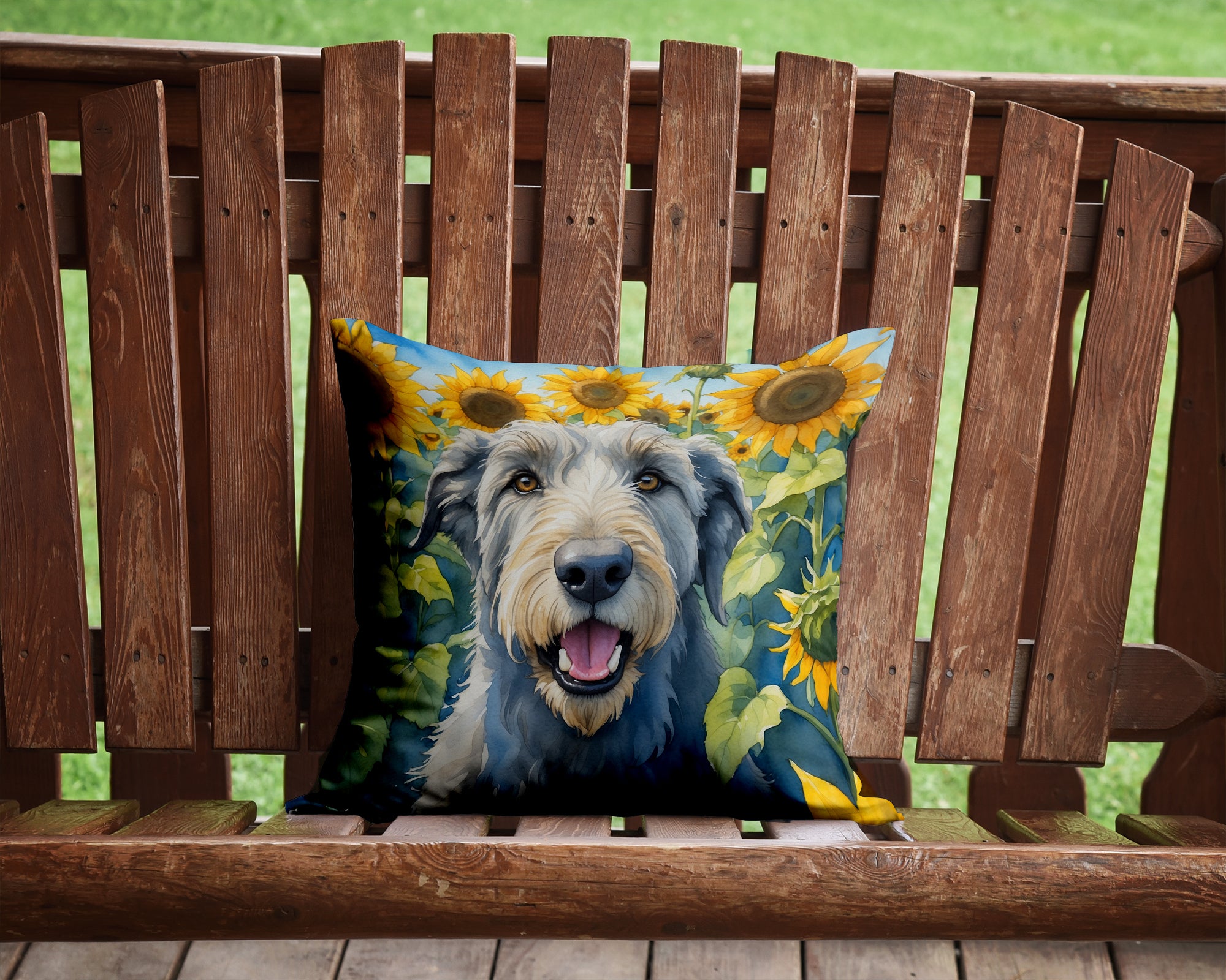 Irish Wolfhound in Sunflowers Throw Pillow