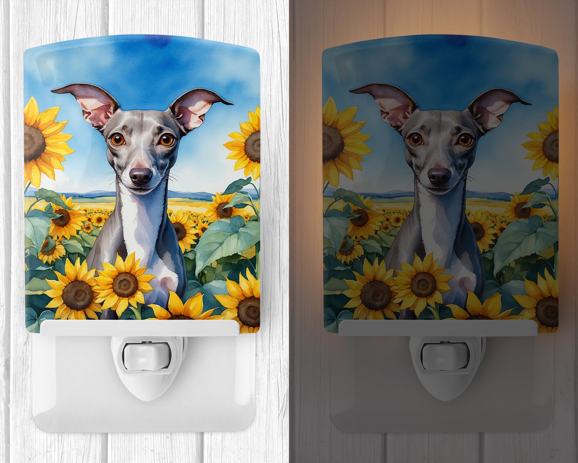 Italian Greyhound in Sunflowers Ceramic Night Light