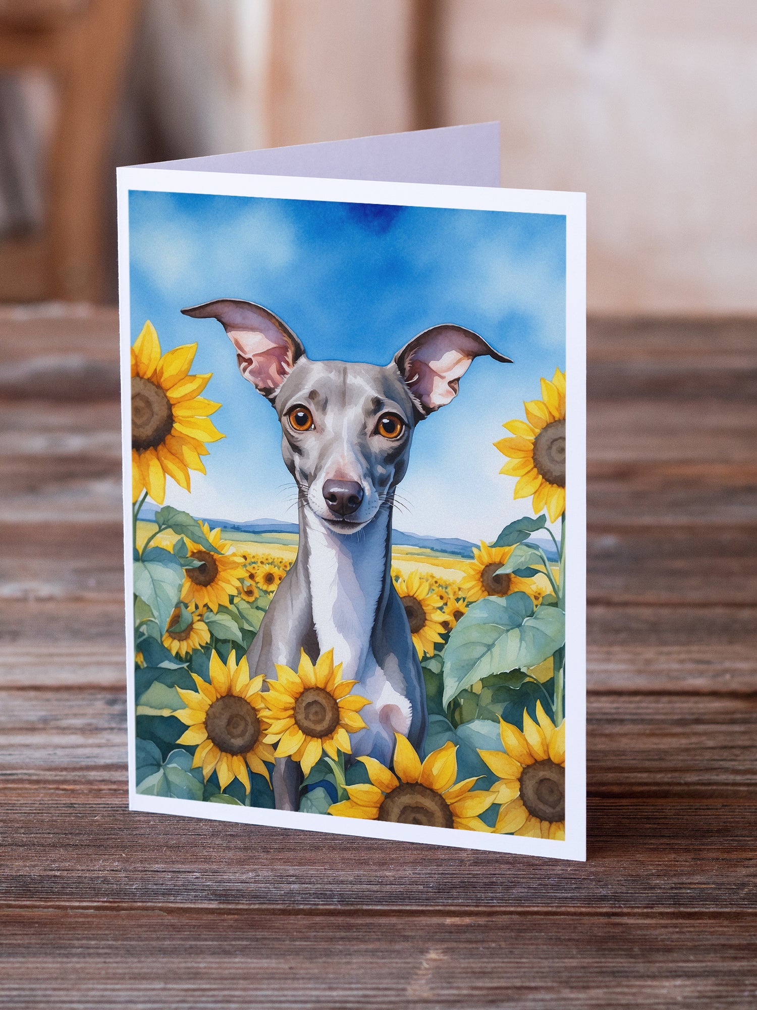 Italian Greyhound in Sunflowers Greeting Cards Pack of 8
