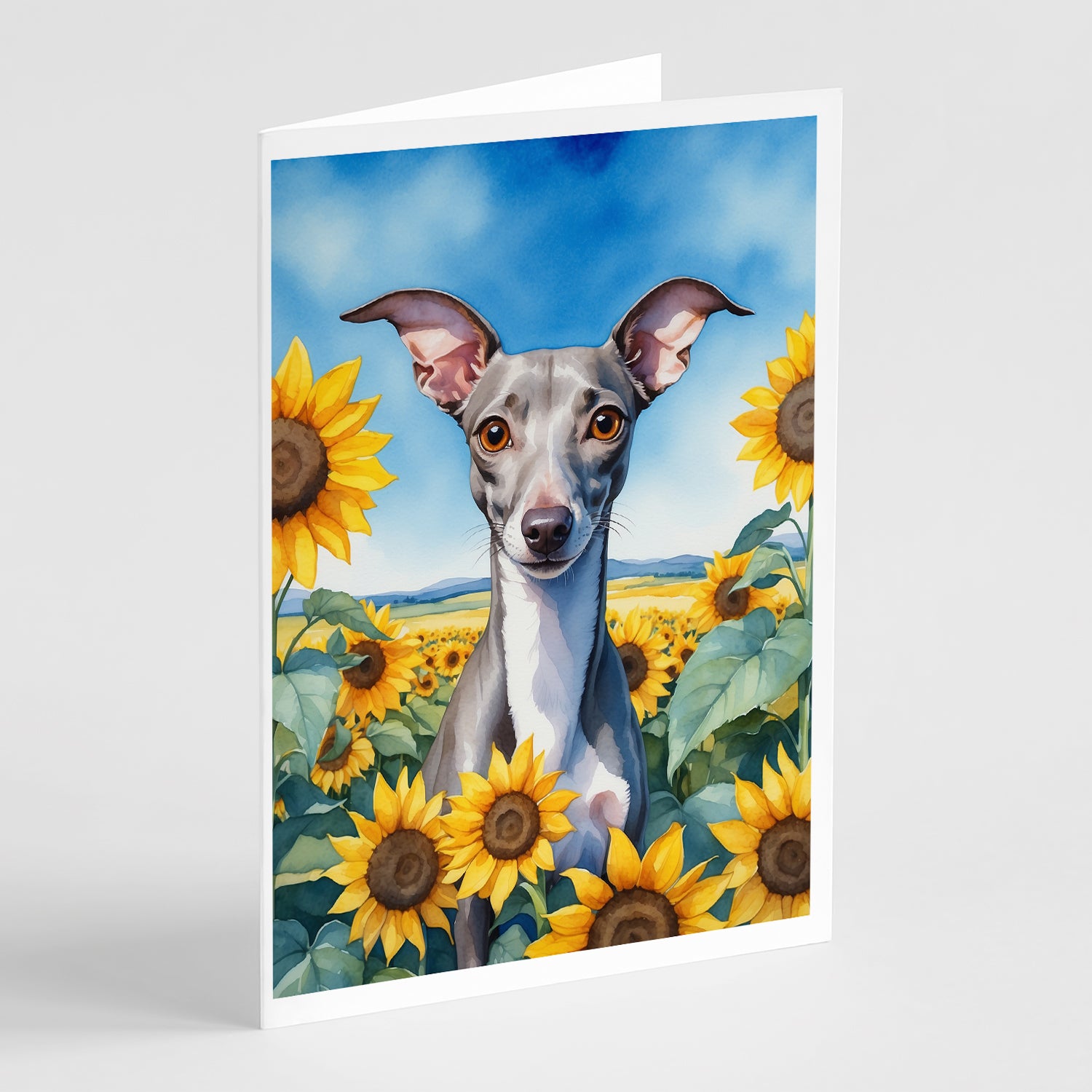 Buy this Italian Greyhound in Sunflowers Greeting Cards Pack of 8