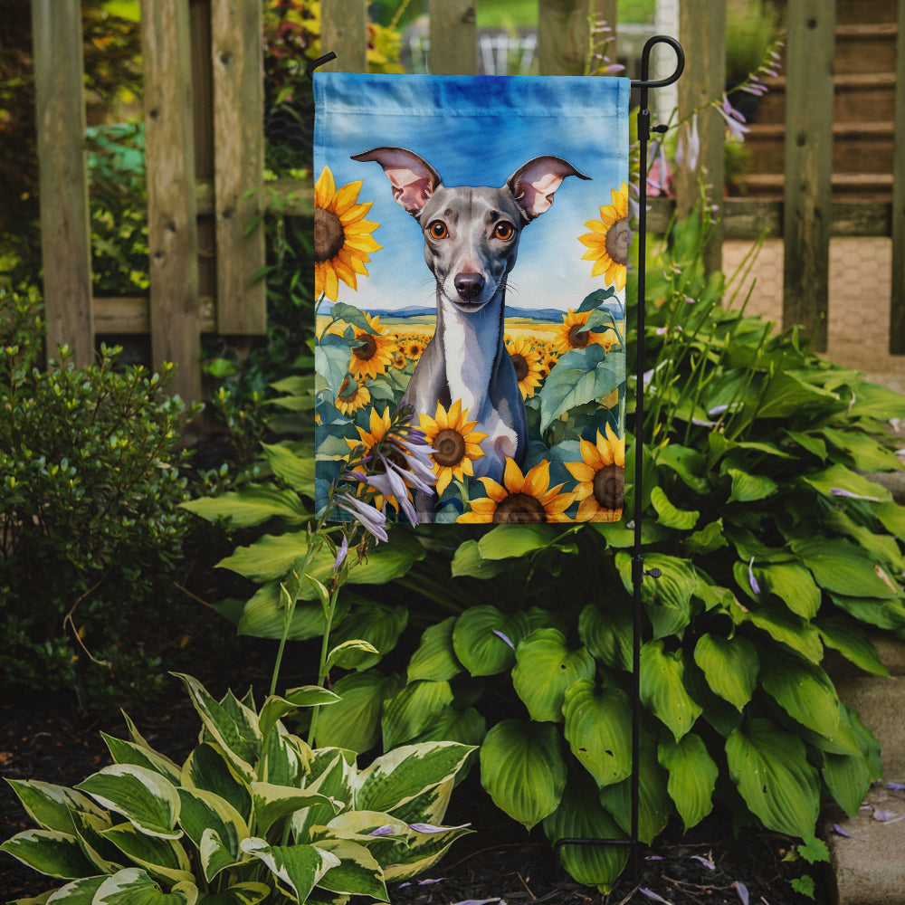 Italian Greyhound in Sunflowers Garden Flag