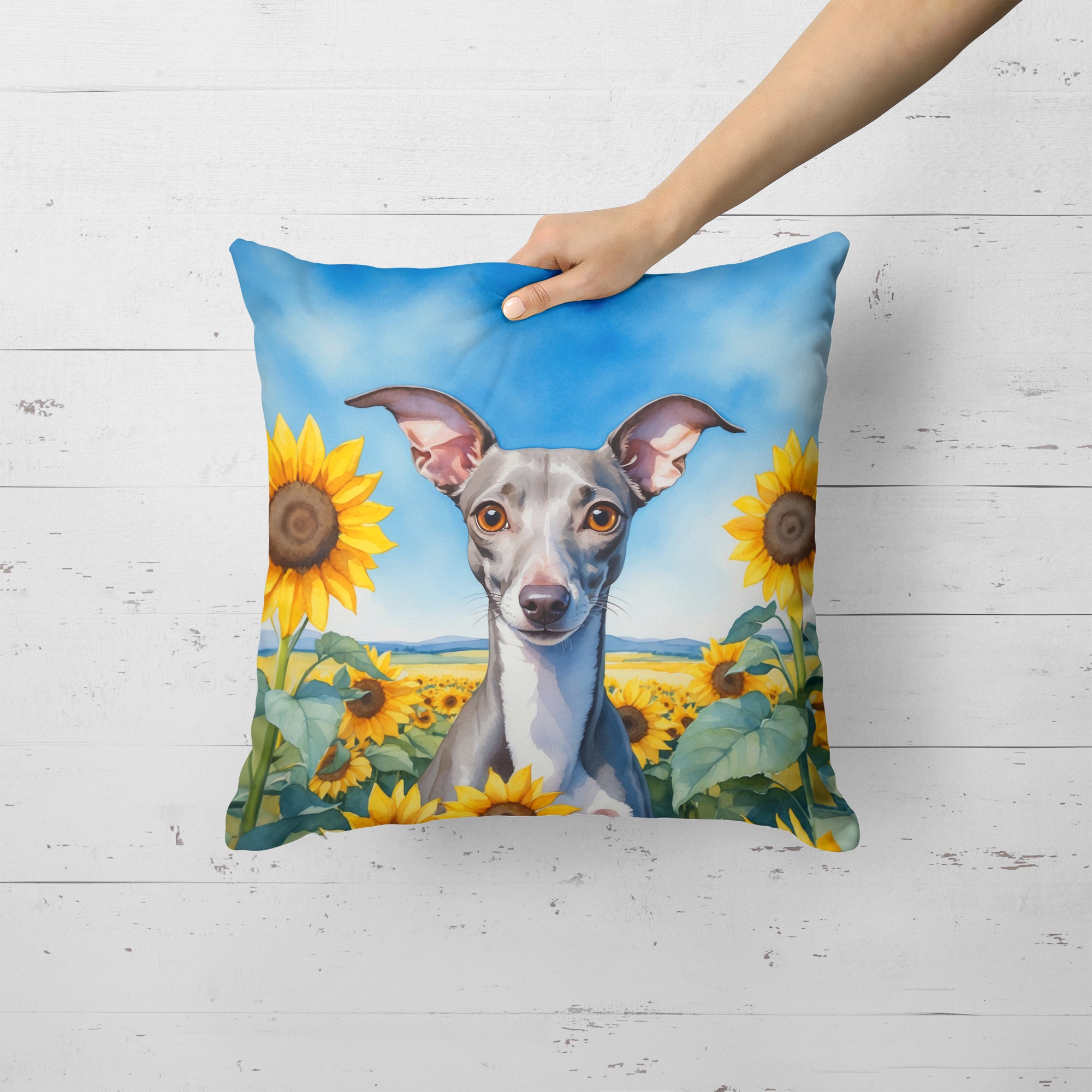 Italian Greyhound in Sunflowers Throw Pillow