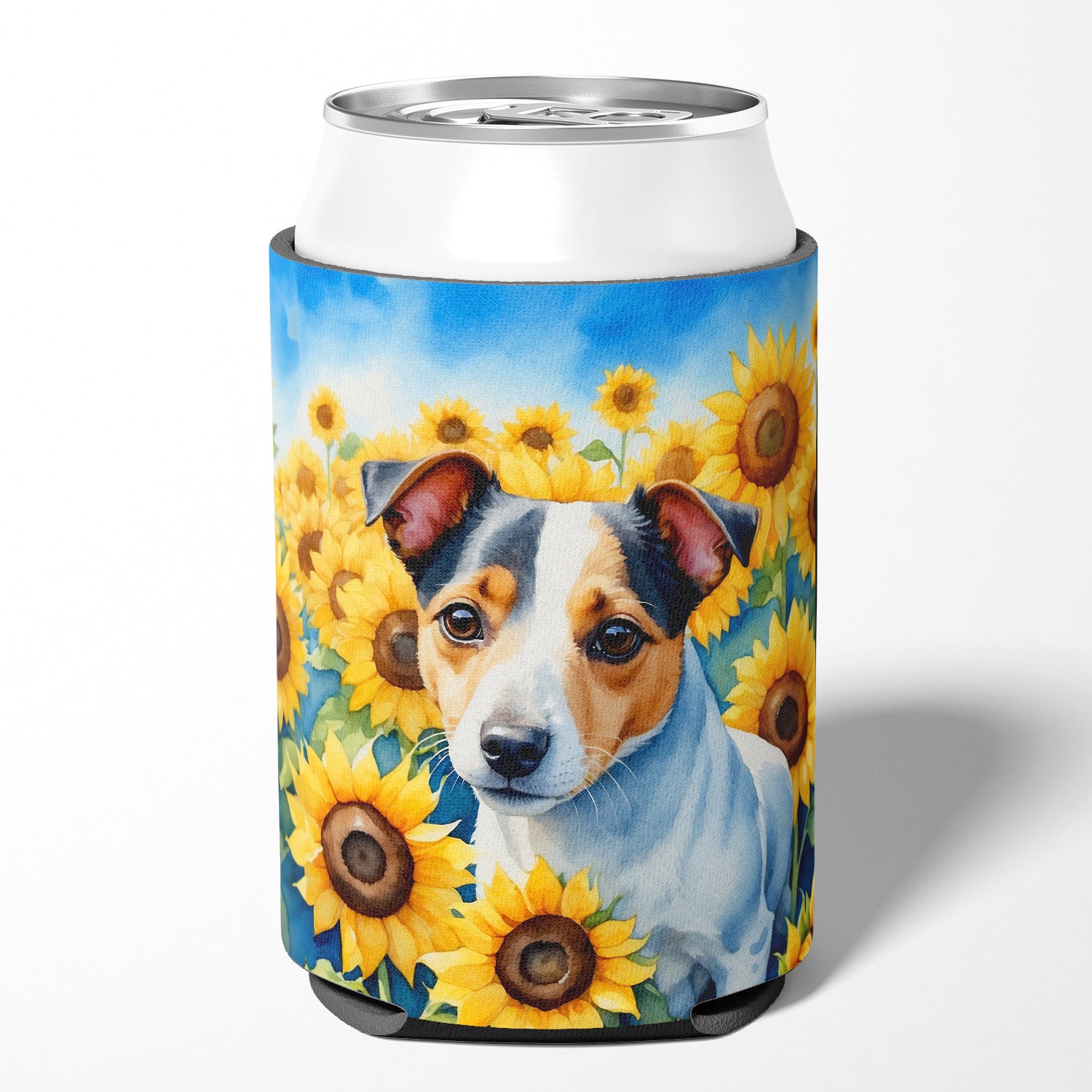 Jack Russell Terrier in Sunflowers Can or Bottle Hugger