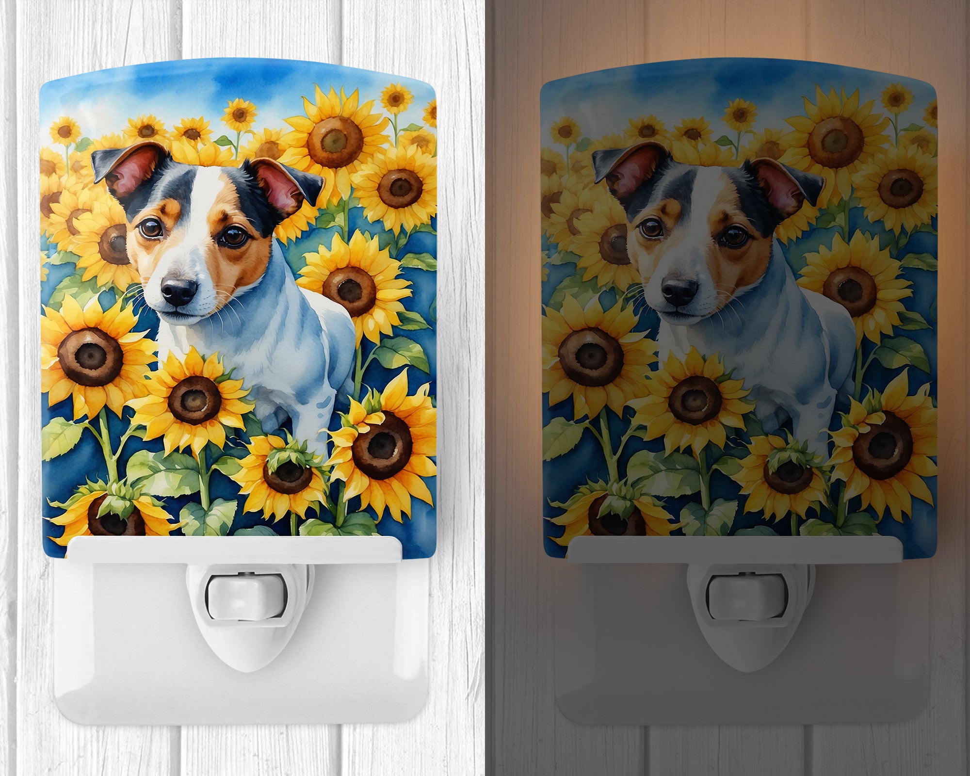 Jack Russell Terrier in Sunflowers Ceramic Night Light