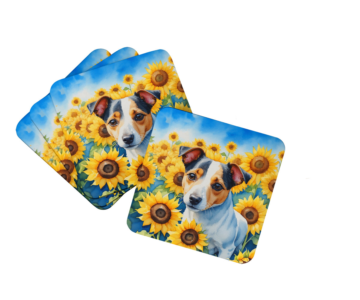 Buy this Jack Russell Terrier in Sunflowers Foam Coasters