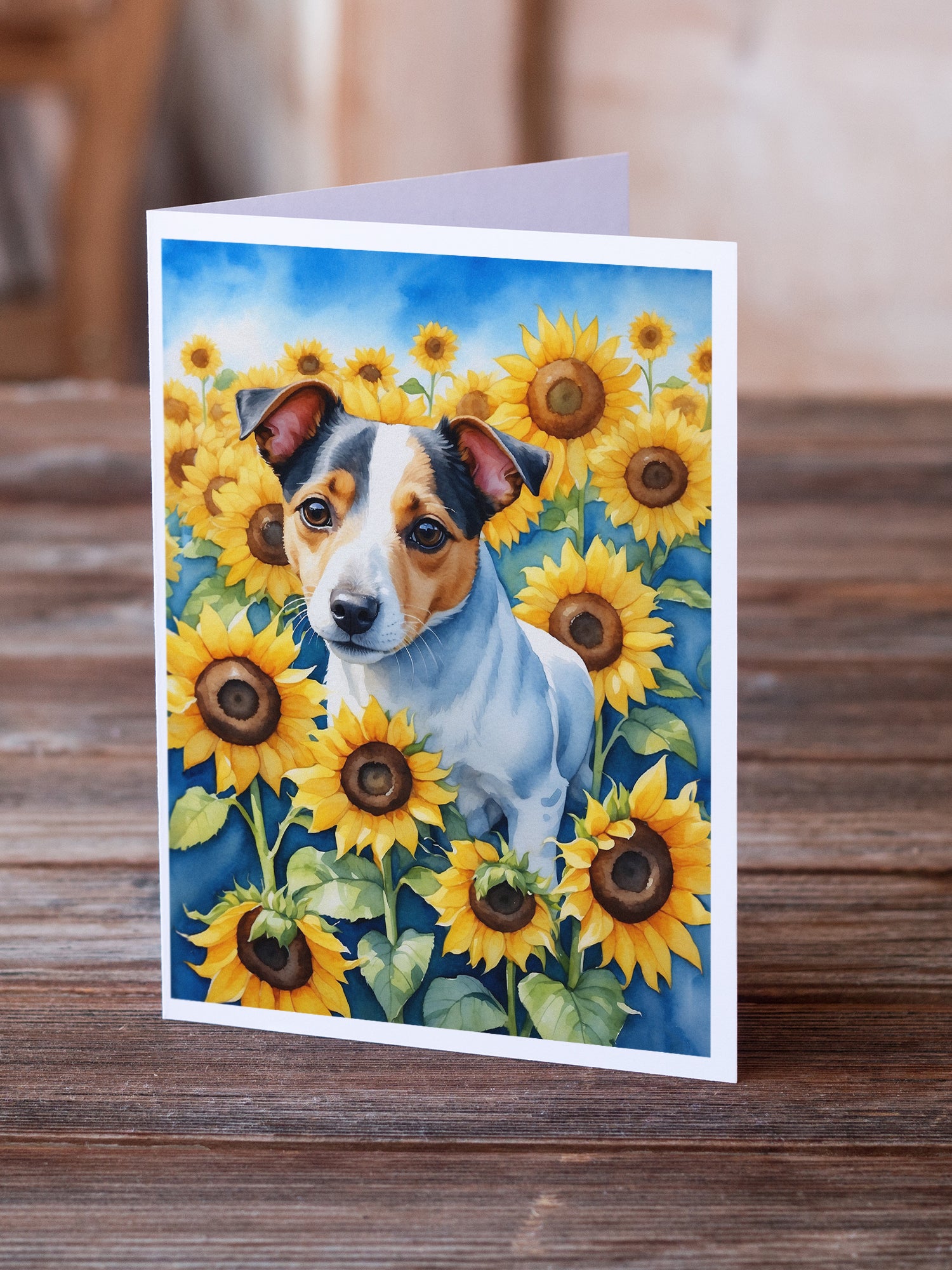 Buy this Jack Russell Terrier in Sunflowers Greeting Cards Pack of 8