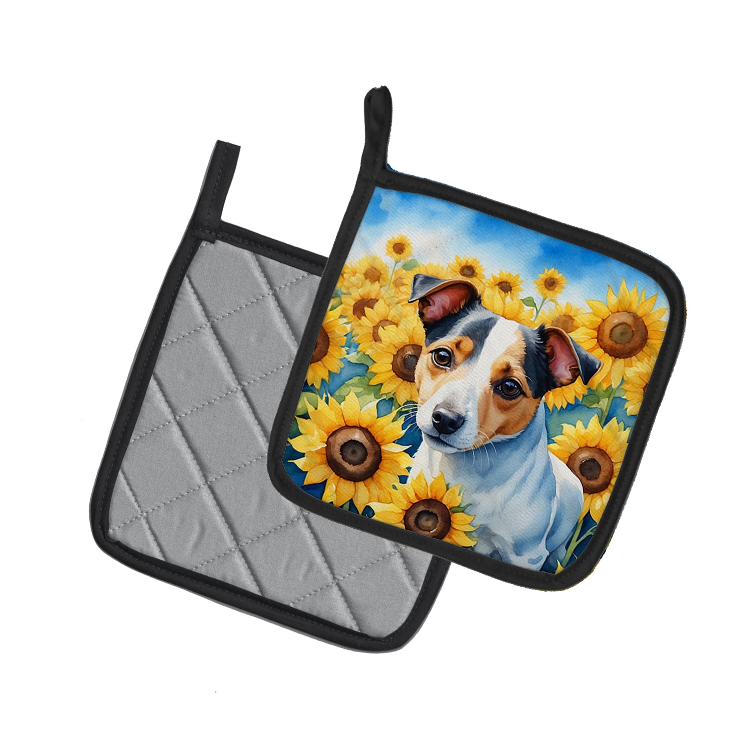 Jack Russell Terrier in Sunflowers Pair of Pot Holders