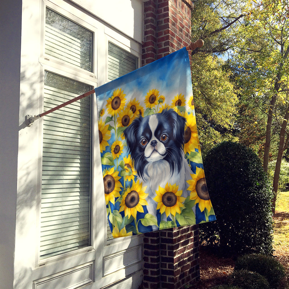 Buy this Japanese Chin in Sunflowers House Flag