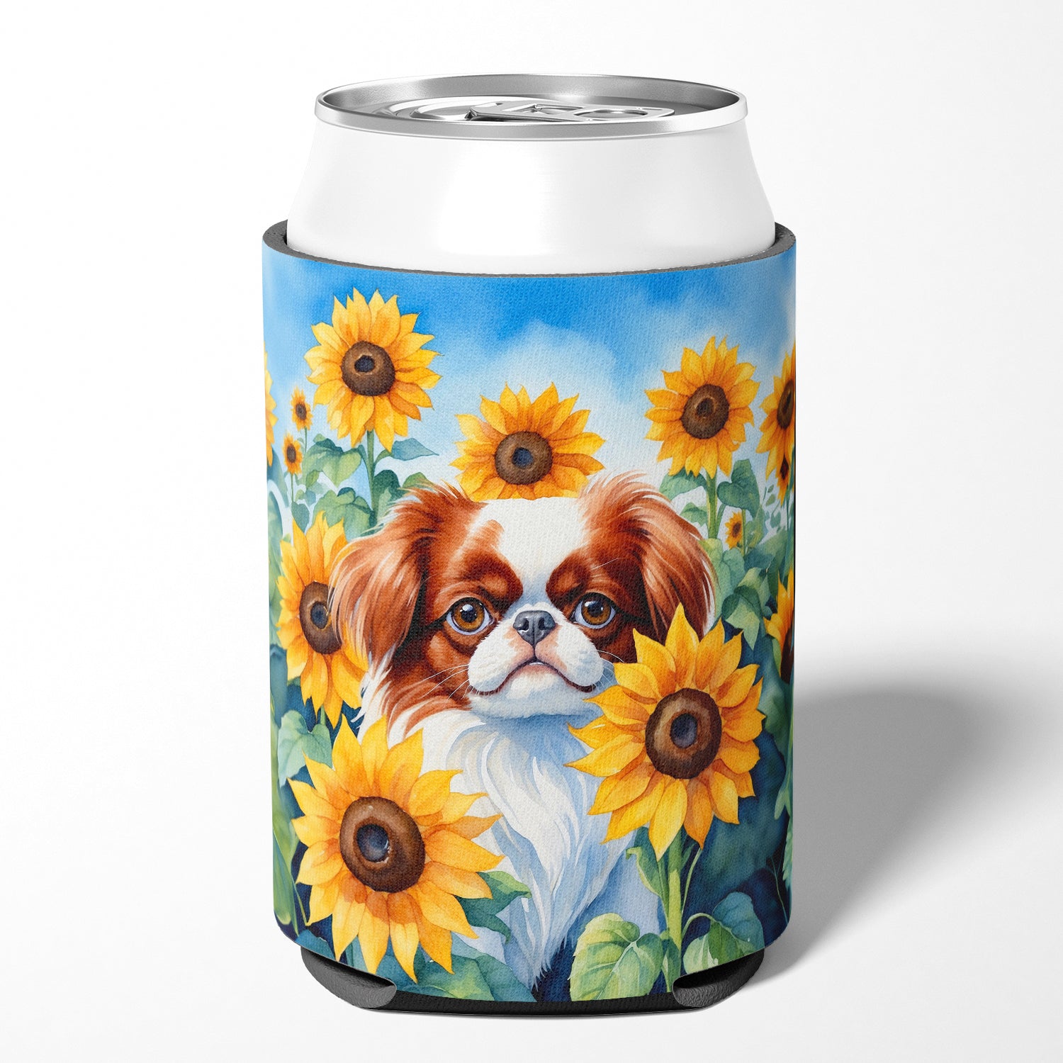 Buy this Japanese Chin in Sunflowers Can or Bottle Hugger