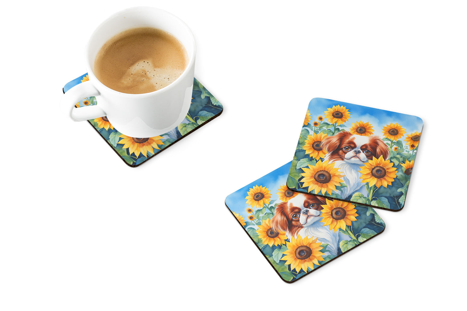 Buy this Japanese Chin in Sunflowers Foam Coasters