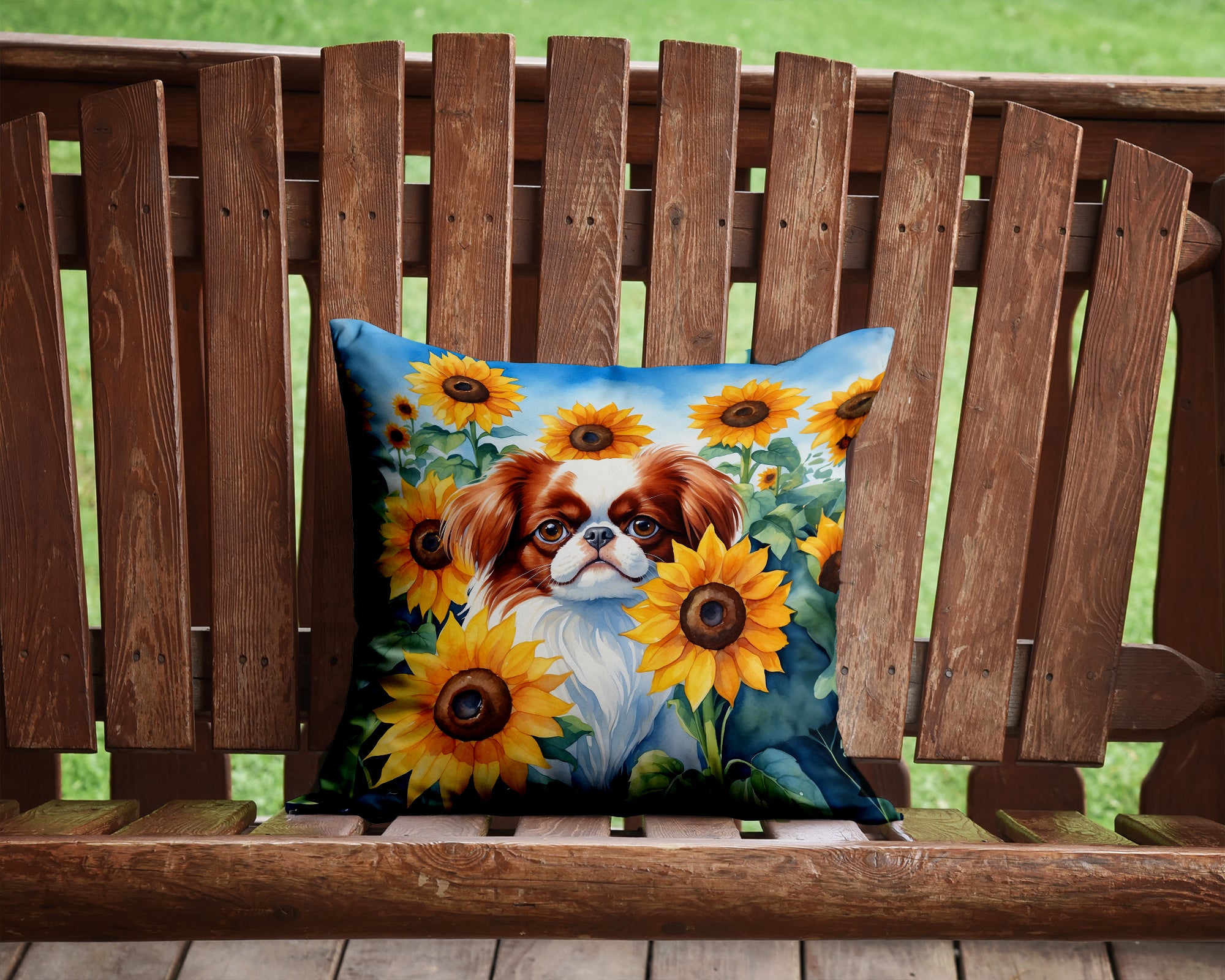 Buy this Japanese Chin in Sunflowers Throw Pillow