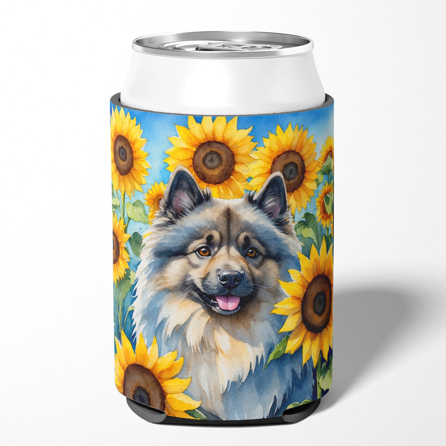 Buy this Keeshond in Sunflowers Can or Bottle Hugger