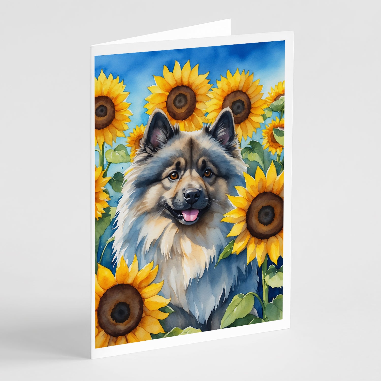 Buy this Keeshond in Sunflowers Greeting Cards Pack of 8