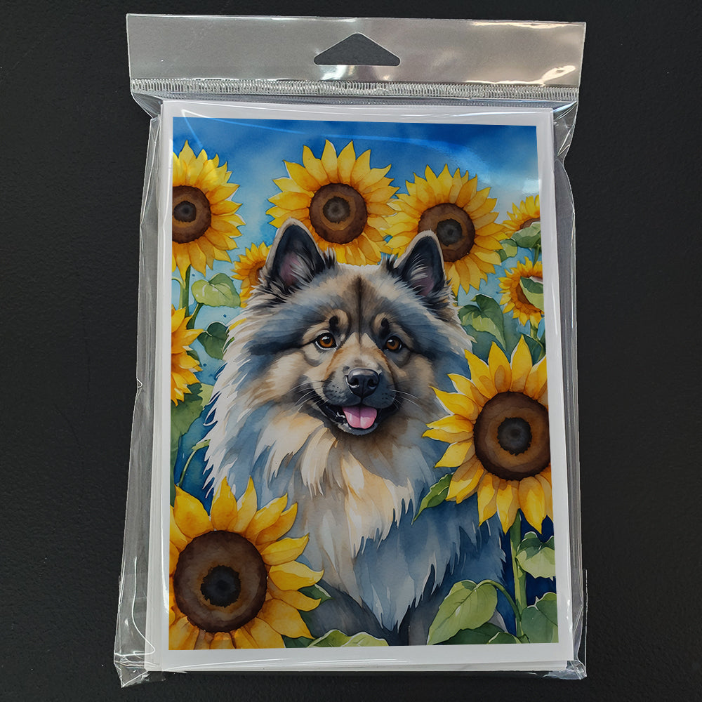 Keeshond in Sunflowers Greeting Cards Pack of 8