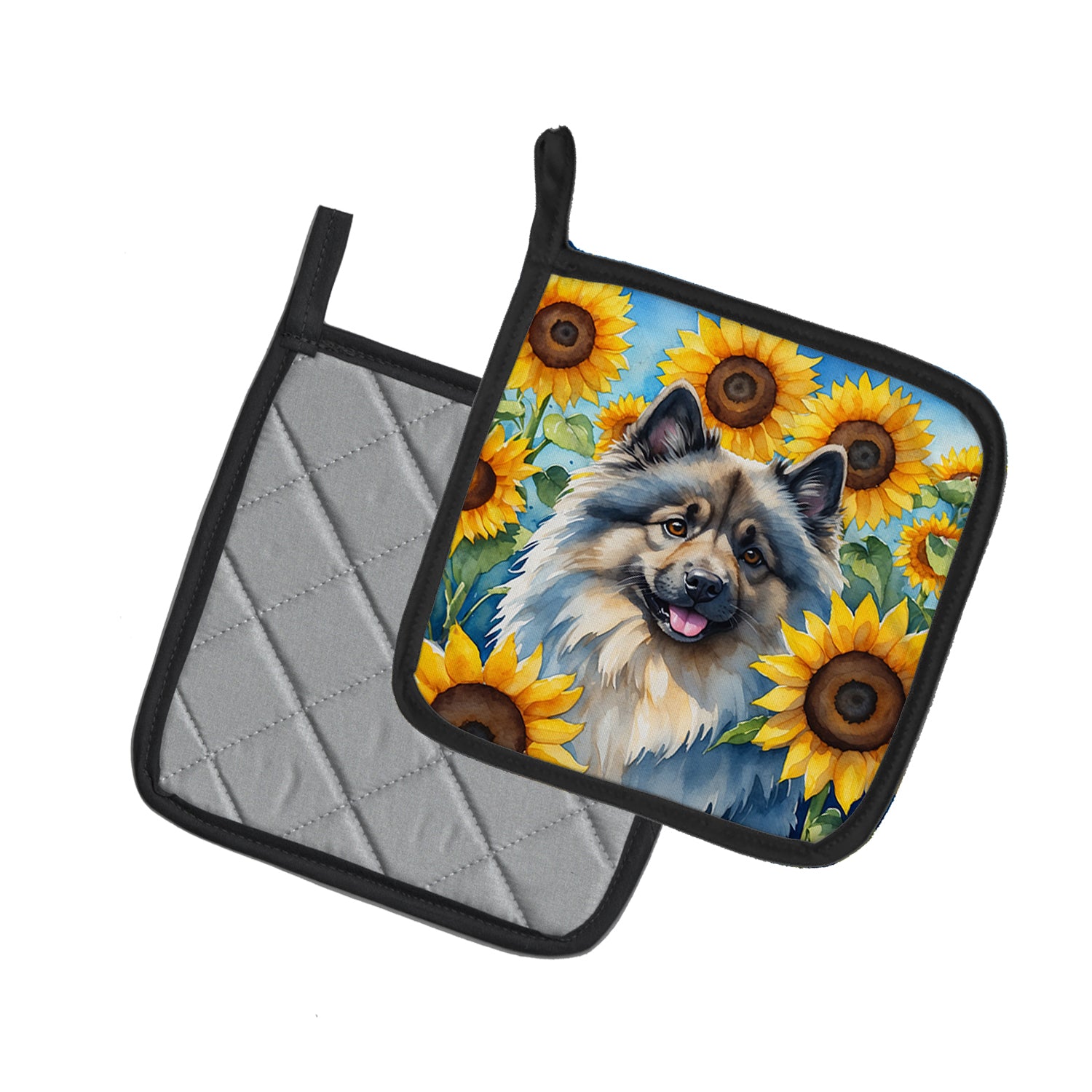 Keeshond in Sunflowers Pair of Pot Holders