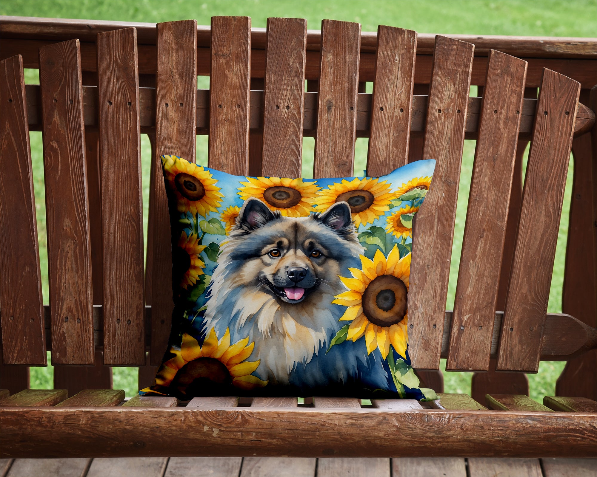 Buy this Keeshond in Sunflowers Throw Pillow